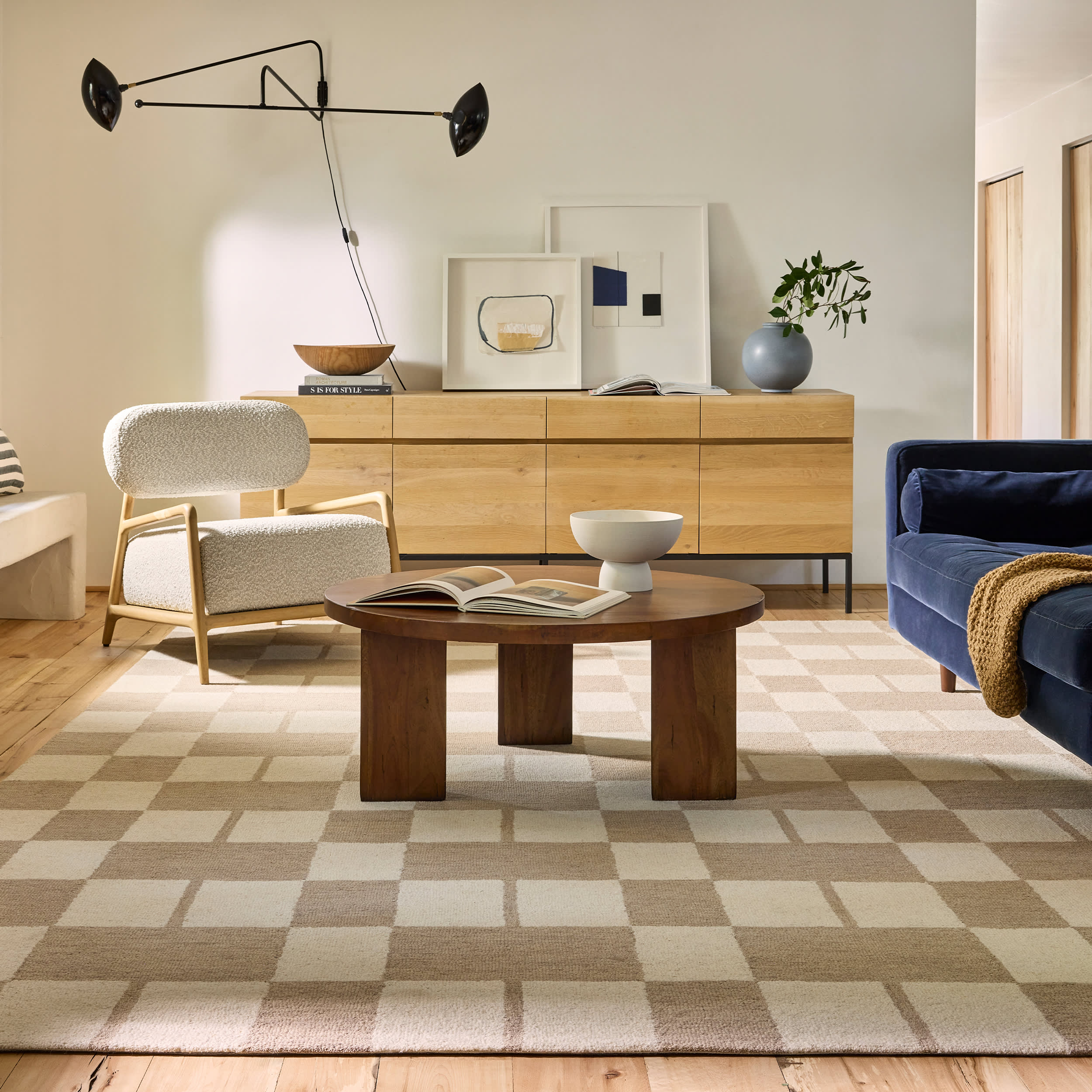 Caitlin Geometric Wool Rug - Soft Beige Area Rug for Living Room, Bedroom & Home Decor | Handmade Non-Slip Natural Fiber Carpet