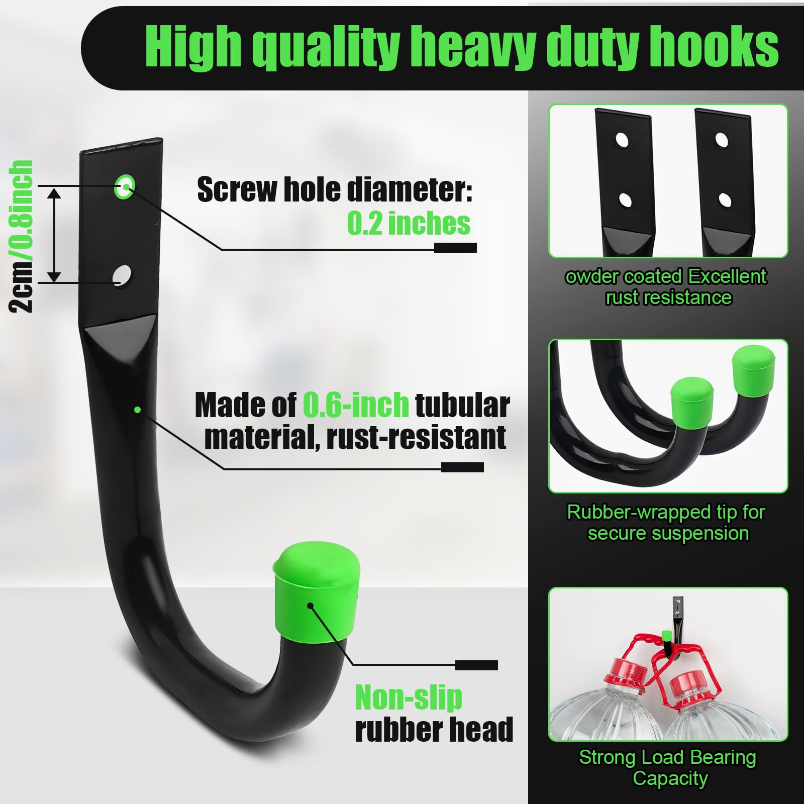 PERCEA Heavy Duty Garage Hooks Set - 6 Pack Wall Mounted Utility Hooks for Bikes, Tools, Hoses | Indoor & Outdoor Use | Includes Wall Anchors & Screws | Perfect for Garage, Shed, Workshop Organization (Black)
