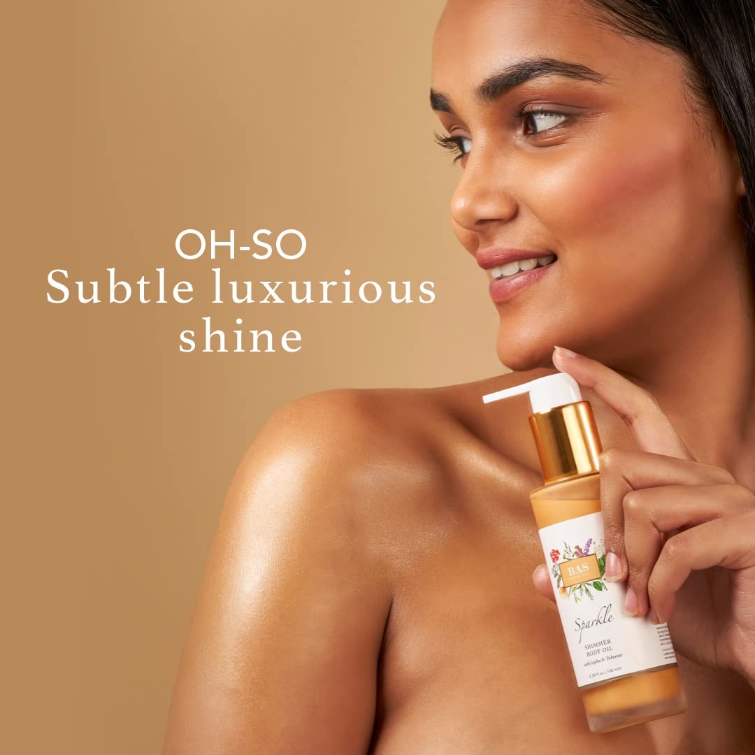 RAS Luxury Sparkle Shimmer Body Oil - Quick Glow Hydrating Body Oil for Men & Women, 100ml - Natural Radiance for Parties, Date Nights & Summer Glow
