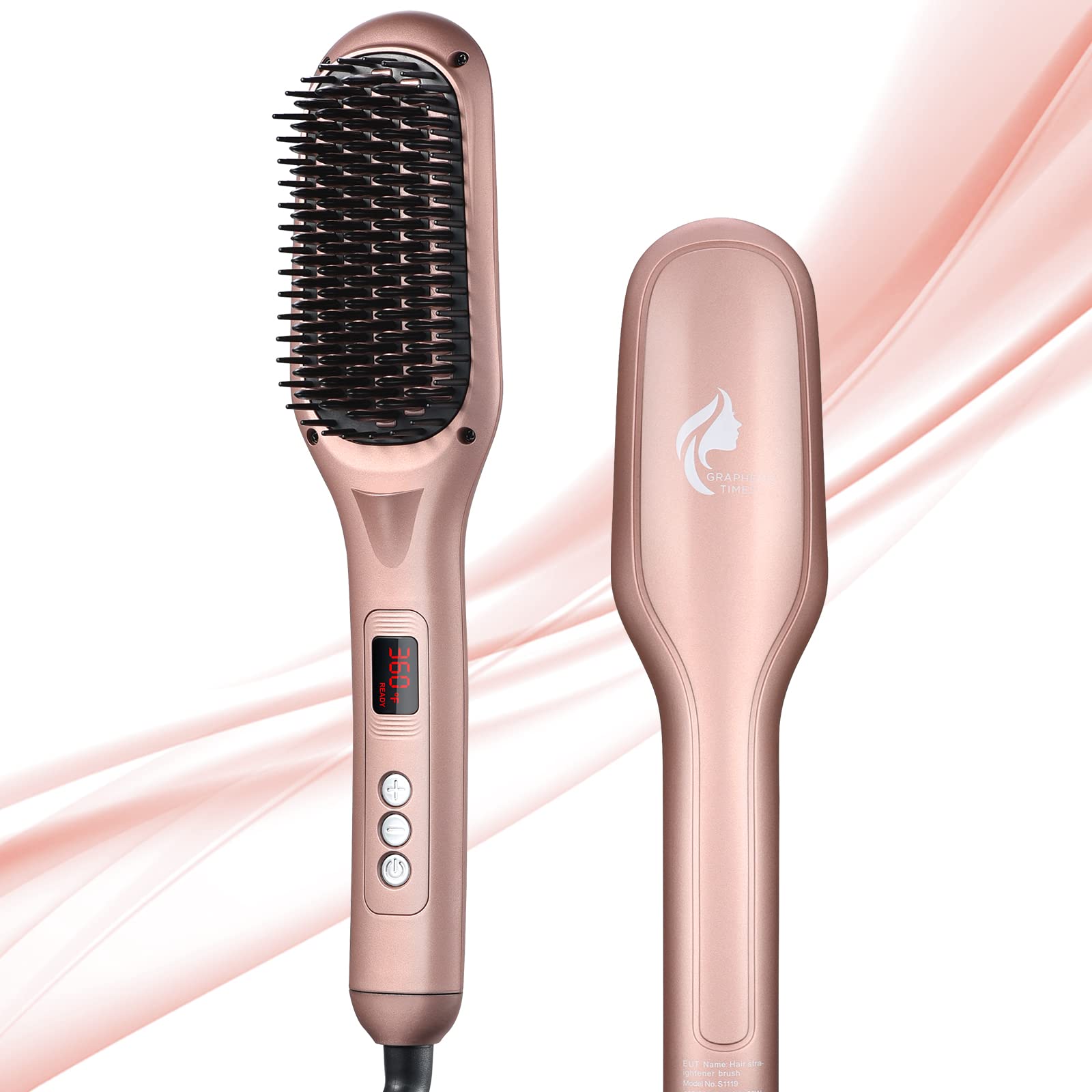 Rose Gold Ionic Hair Straightener Brush - 15 Temperature Settings, Auto Shut Off & Anti-Scald Safety - Salon Quality Straightening Comb for Smooth, Frizz-Free Hair at Home | Perfect for Styling, Travel & Daily Use