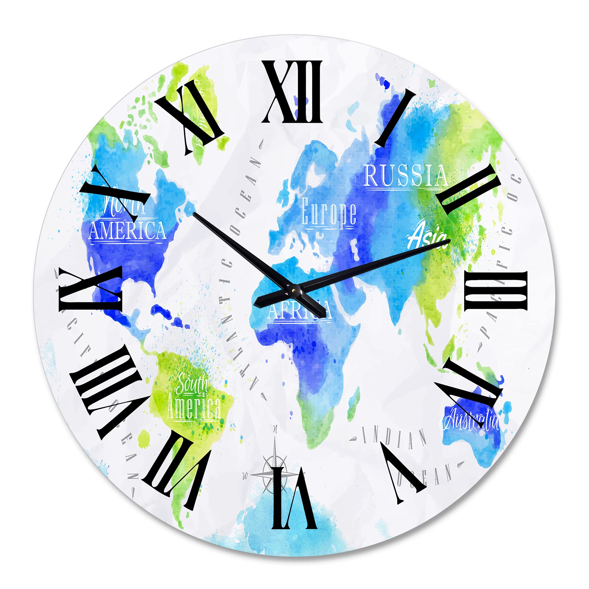 DesignQ Modern World Map Wall Clock - Large Green and Blue Decorative Clock for Living Room, Bedroom & Office | Perfect Home Décor & Unique Gift Idea
