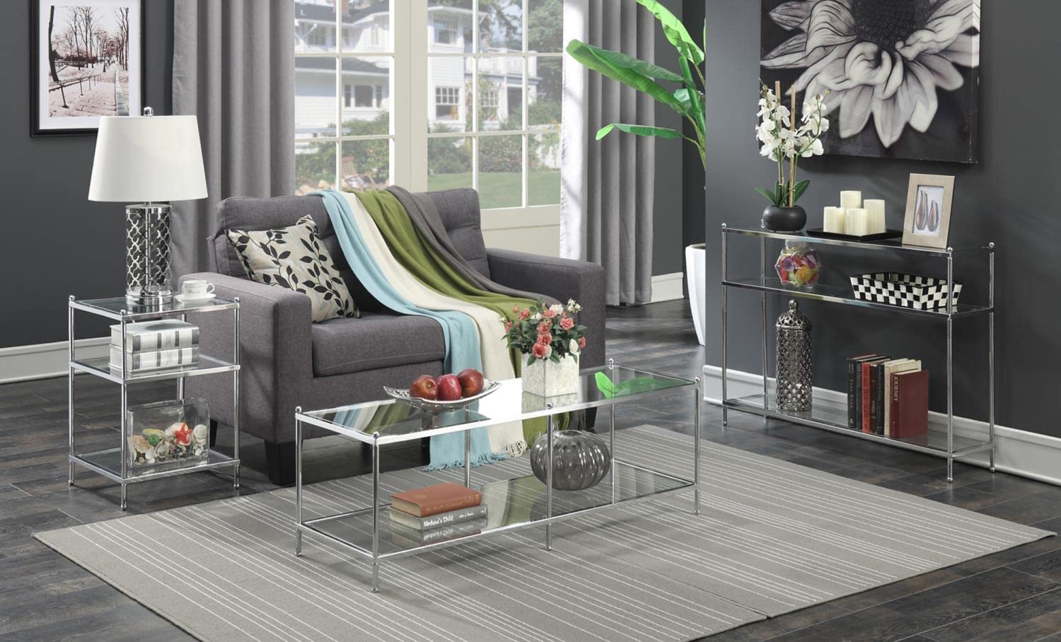 Royal Crest Modern Entryway Table with Chrome Frame & Glass Top - Stylish Hallway Console for Small Spaces, Perfect for Entry, Living Room or Bedroom Decor