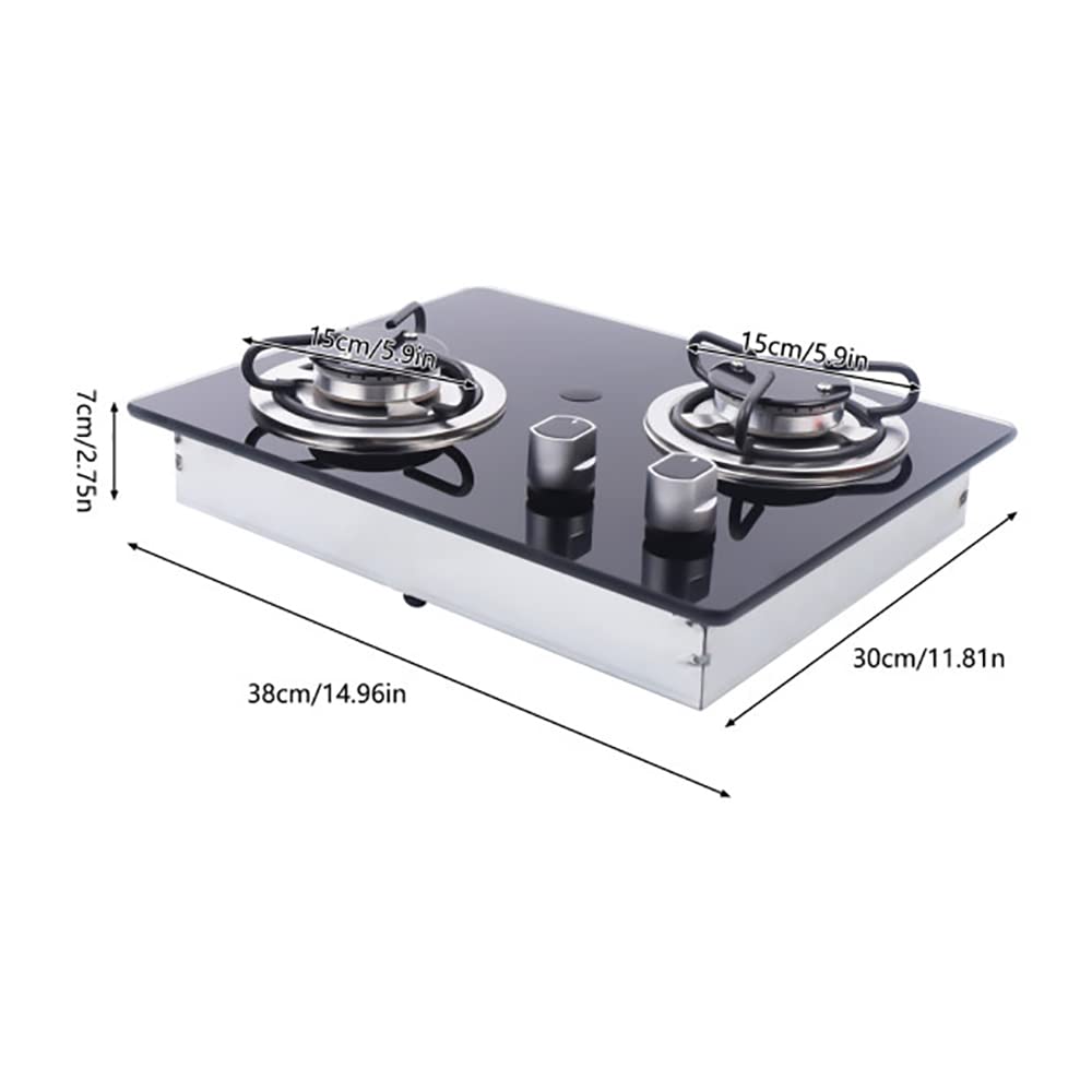 2 Burner LPG Gas Cooktop for RV & Camper - Tempered Glass Gas Hob Stove for Household Kitchen - Perfect for Outdoor Cooking, Camping & Small Spaces