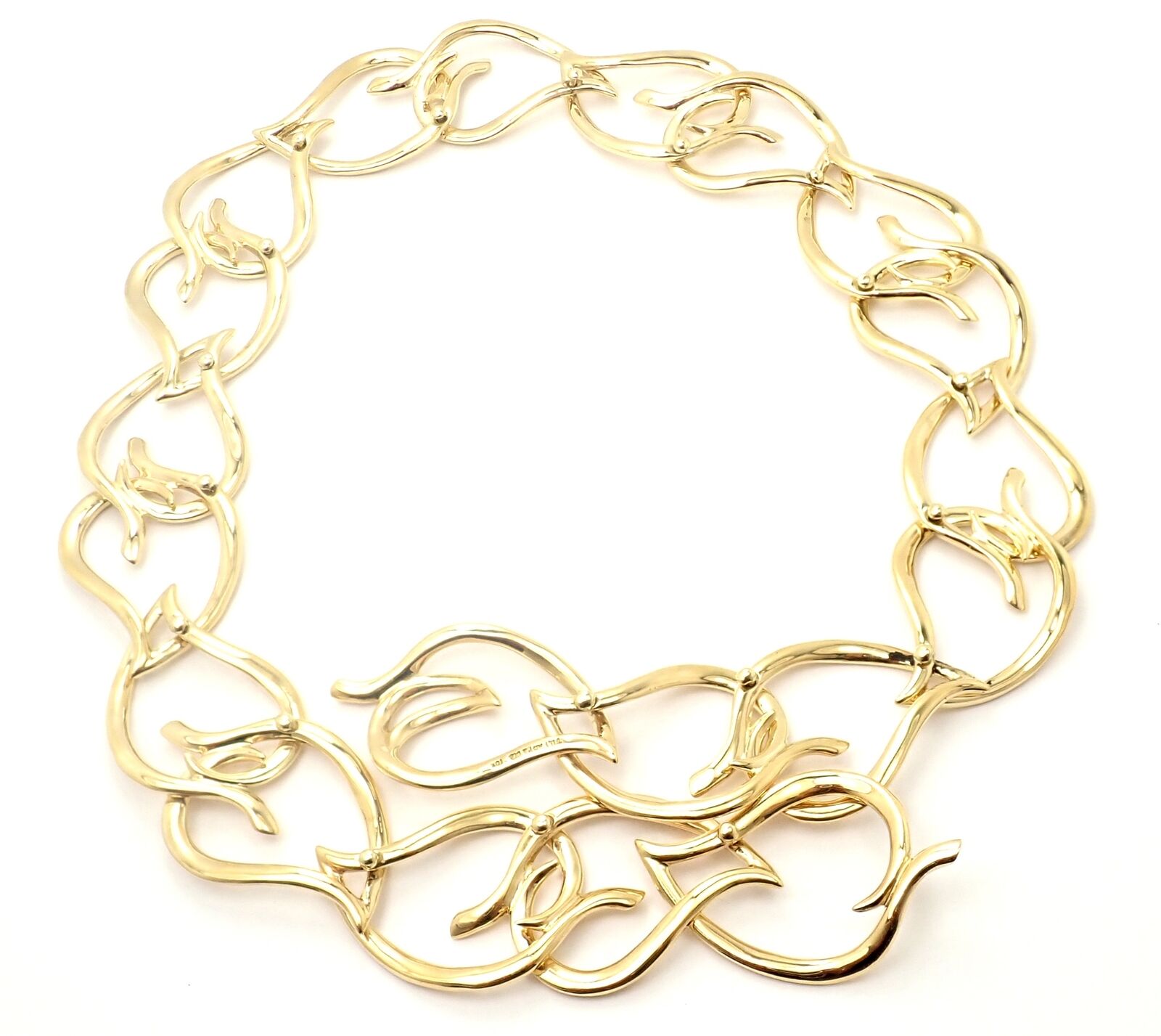 Authentic Tiffany & Co 18k Yellow Gold Open Heart Leaf Link Necklace - Vintage Luxury Jewelry for Women, Perfect for Anniversaries, Weddings & Special Occasions