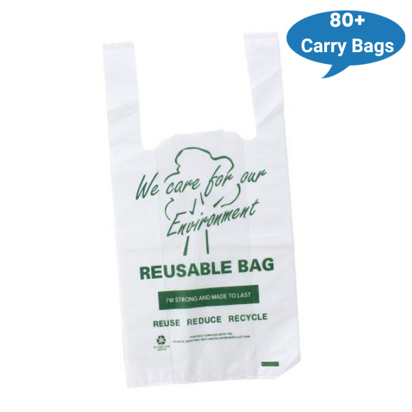 Eco-Friendly Reusable Printed Plastic Grocery Bags 35UM - Durable Shopping Totes for Groceries, Retail & Farmers Market Use