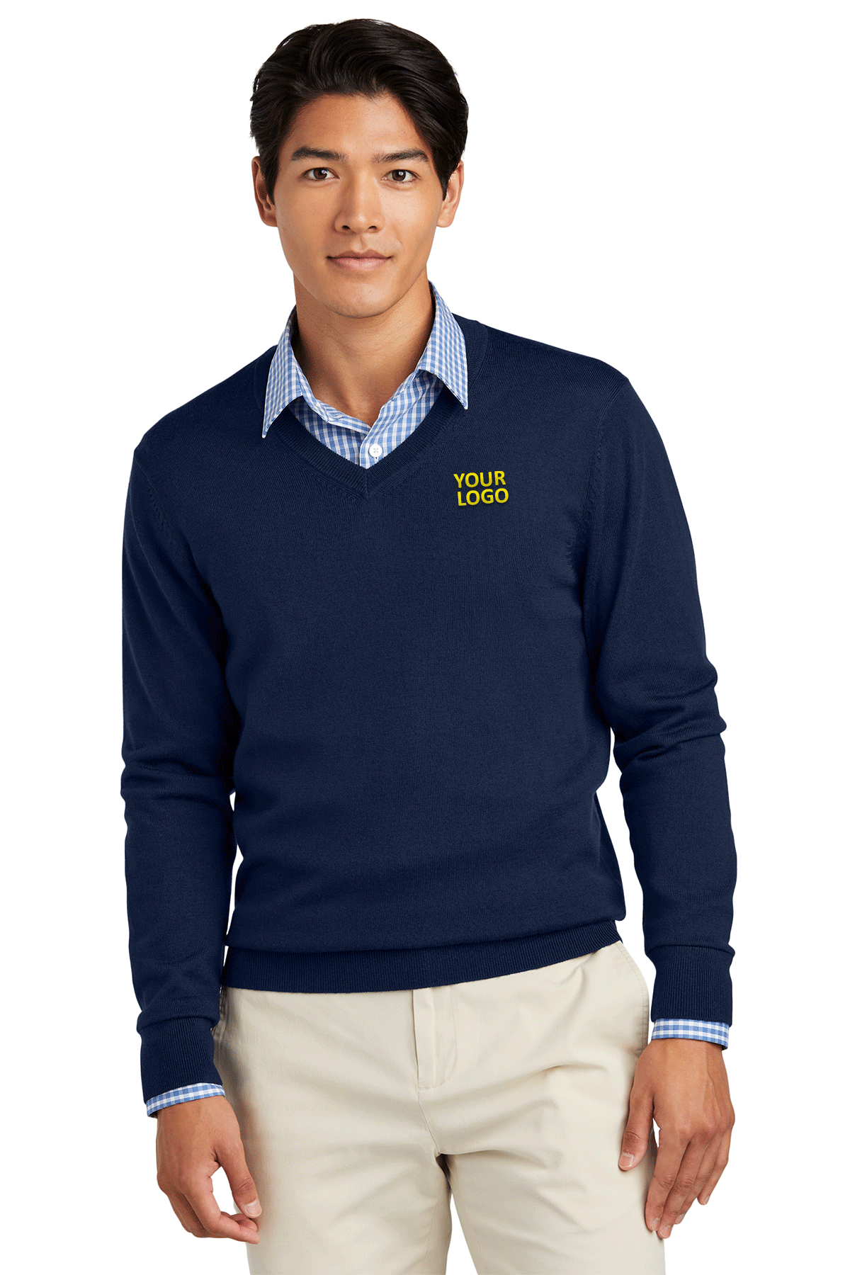 Brooks Brothers Washable Merino Wool V-Neck Sweater for Men - Navy Blue Pullover for Business Casual & Office Wear