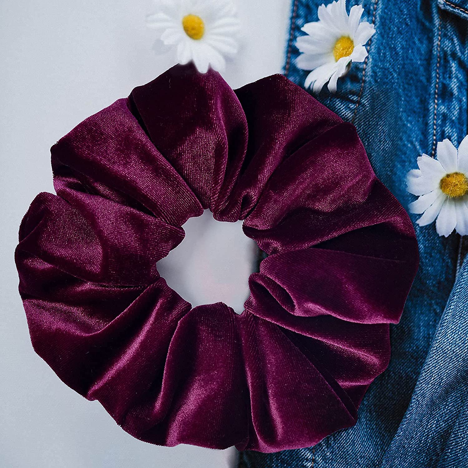 ALIBA COLLECTION Velvet Scrunchies for Women - 6 Pack Neutral Hair Ties, Thick Elastic Ponytail Holders, Soft Hair Bands for Women & Girls | Perfect for Work, Gym, Travel & Everyday Use
