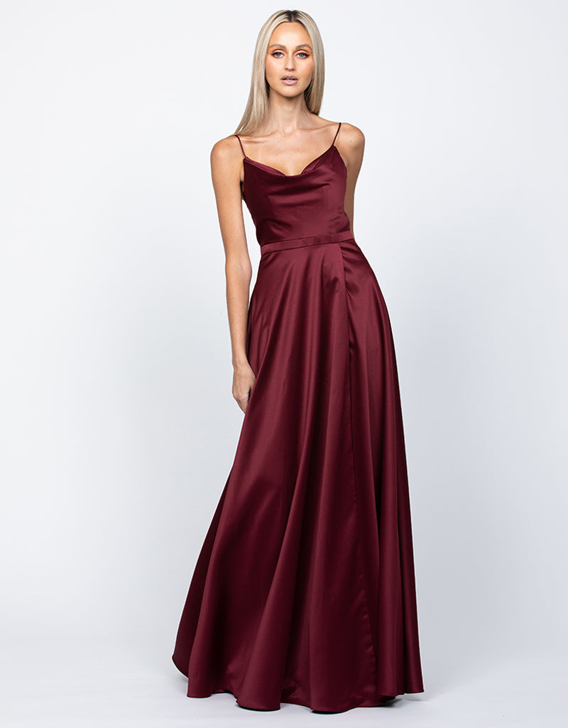 Elegant Diamond Cowl Neck Wrap Gown - Women's Formal Evening Dress for Parties, Weddings & Special Occasions