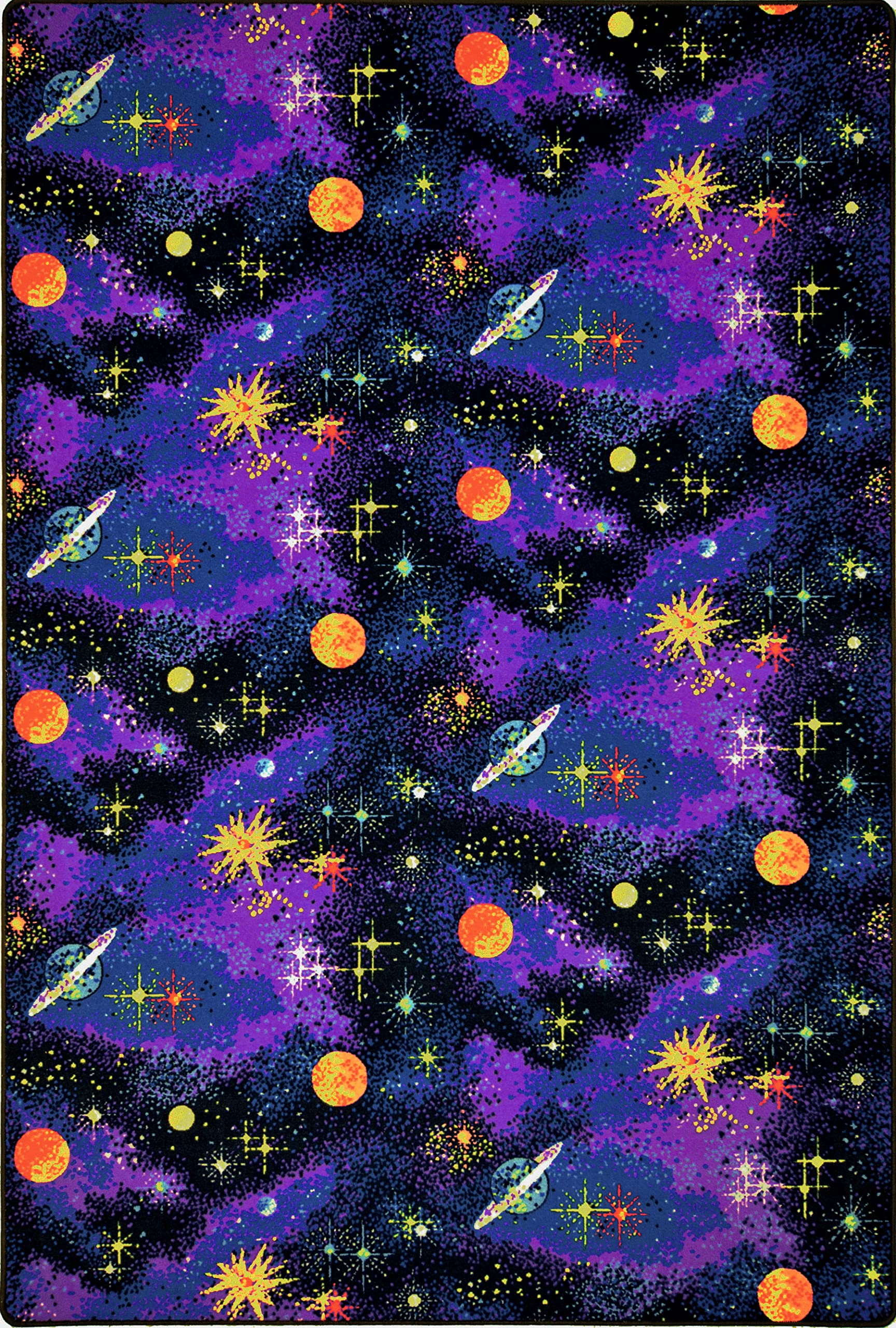 Joy Carpets Fluorescent Space Explorer 4' x 6' Kids Area Rug - Galaxy Themed Bedroom Decor for Boys & Girls | Playroom, Nursery, Dorm Room Floor Mat