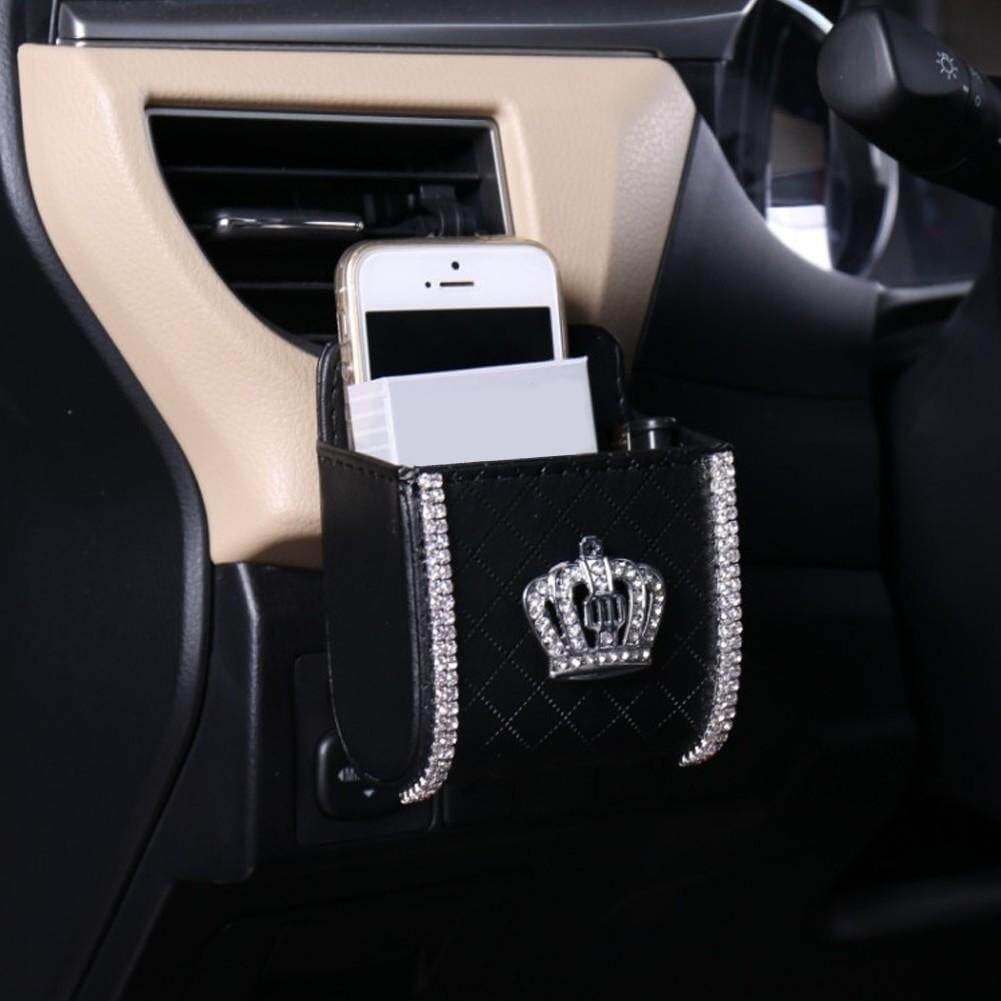 Bling Crystal Car Air Vent Storage Organizer - Crown Design Phone Holder for iPhone, Keys, Sunglasses, Pens & Coins - Perfect for Sedans, SUVs & Trucks