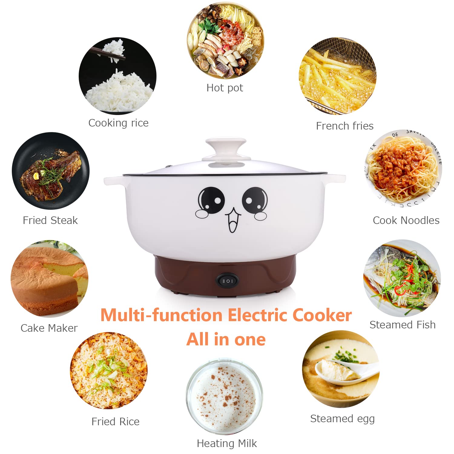 4-in-1 Electric Skillet with Steamer - 3.2L Non-Stick Multi-Functional Cooker for Rice, Hotpot, Soup, Steamed Eggs & Noodles - Perfect for Small Kitchens, Dorms & RV Cooking