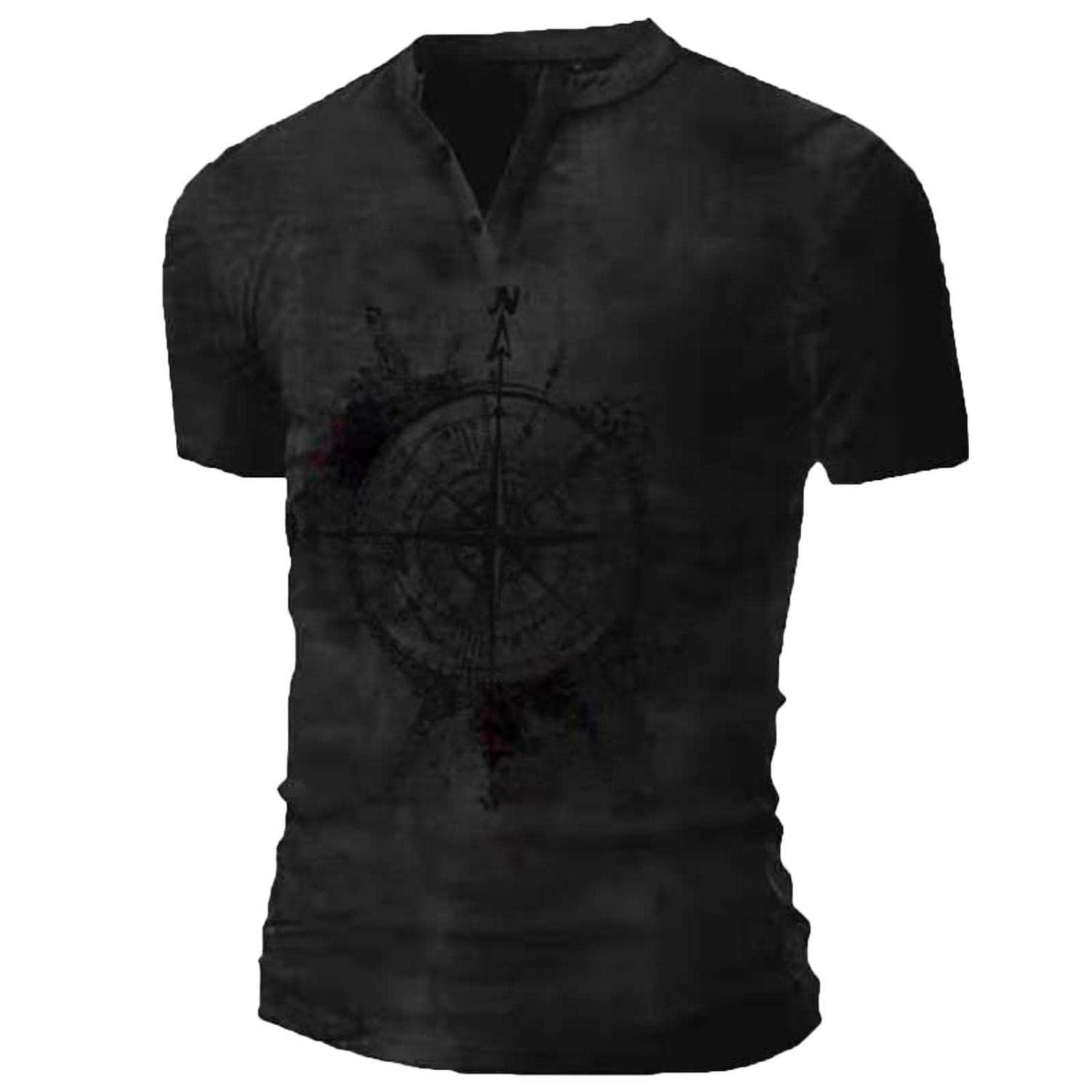 Men's Graphic T-Shirt - Vintage Compass Rune Print Funny Tee for Summer, Casual Henley Shirt | Perfect for Outdoor Adventures, Streetwear & Everyday Comfort