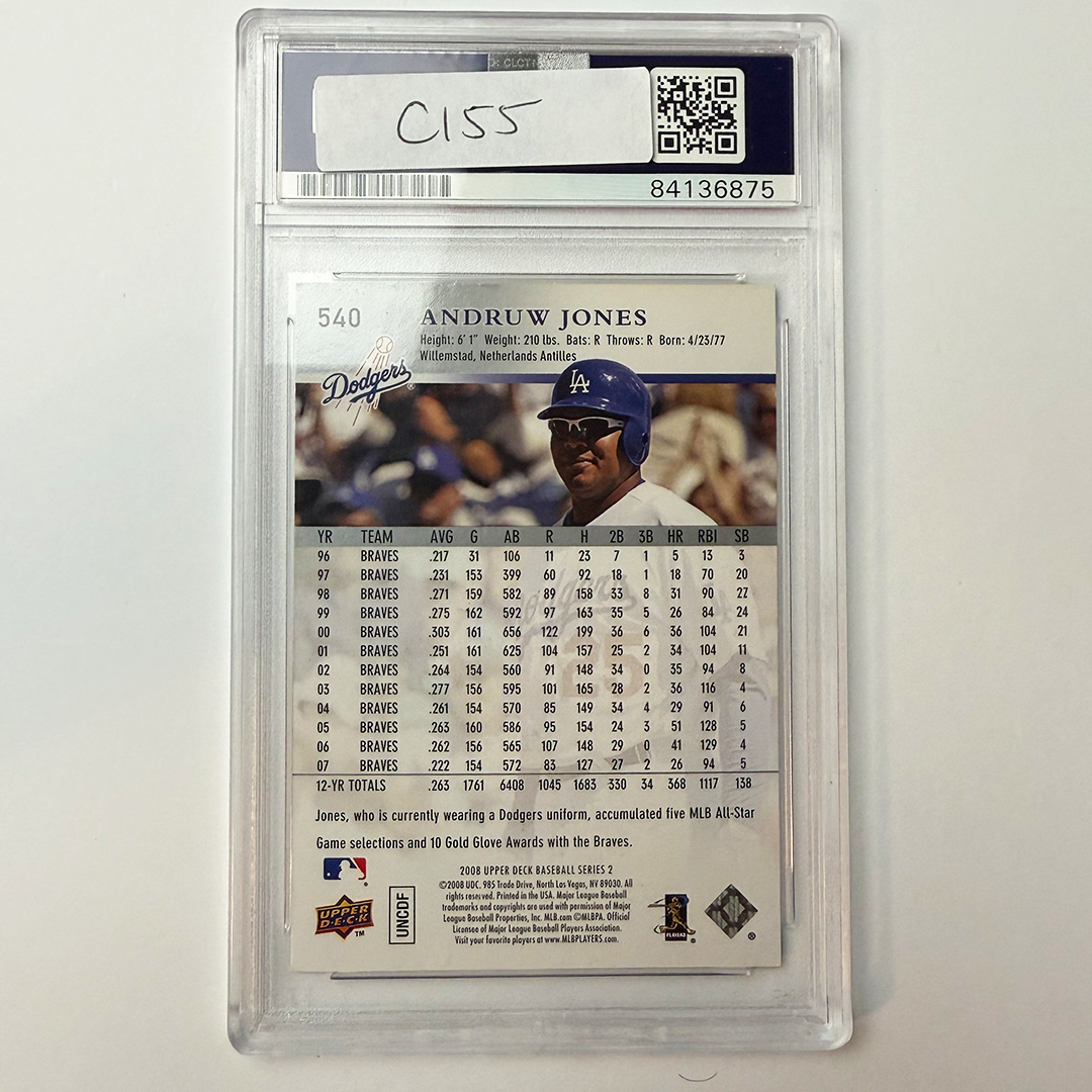 Authentic Andruw Jones Signed 2008 Upper Deck #540 PSA Certified Baseball Card - Perfect for Sports Memorabilia Collections and Fan Gifts