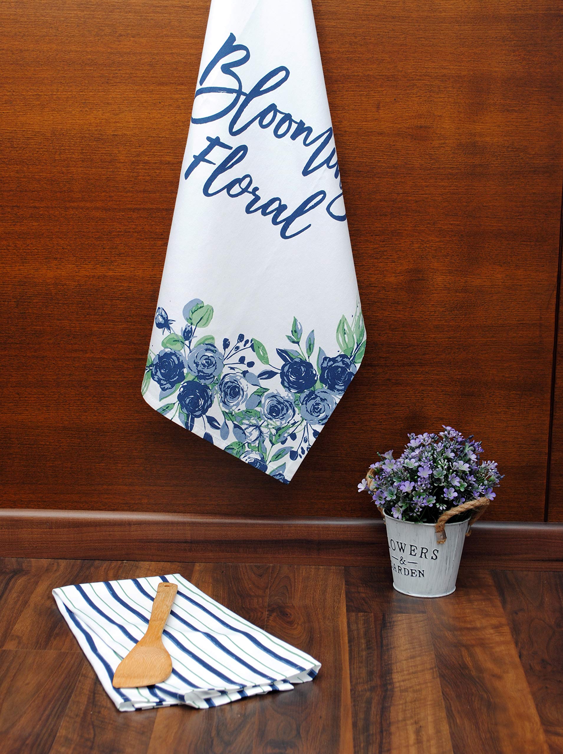 AMOUR INFINI 6-Piece Cotton Kitchen Towel Set - 4 Terry Dishcloths (12”x12”) & 2 Absorbent Kitchen Towels (28”x18”) - Blooming Floral Design for Dish Drying, Cleaning & Home Decor - Perfect Housewarming Gift & Kitchen Essentials