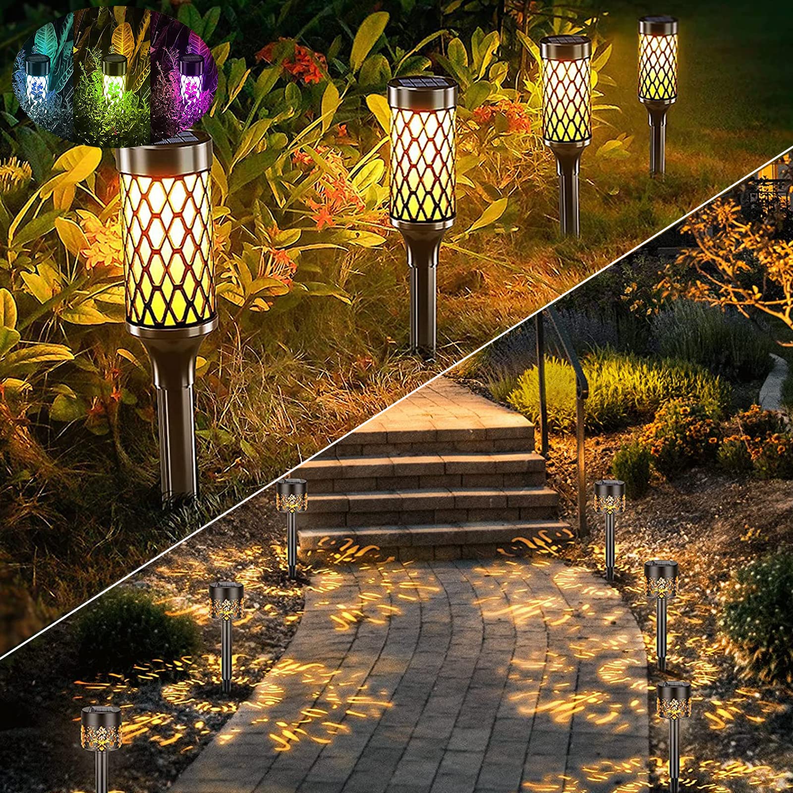 12 Pack Solar Garden Pathway Lights - Color Changing & Warm White LED Outdoor Landscape Lighting for Yard, Lawn, Walkway, Patio | Weatherproof Solar Powered Decorative Lights for Driveway, Garden Path, Backyard Decor