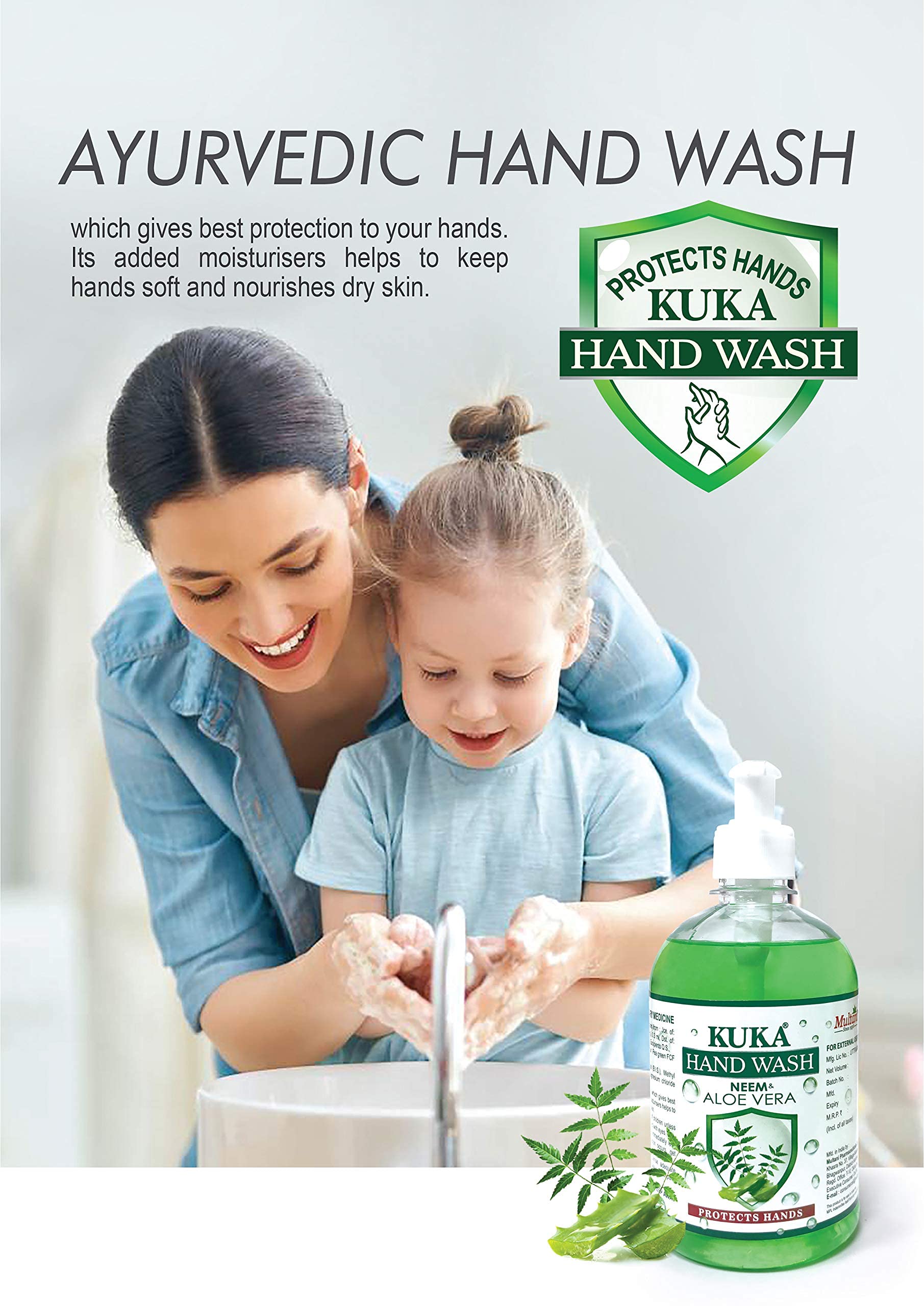 Multani Kuka Neem & Aloe Vera Ayurvedic Hand Wash - 500ml Natural Liquid Soap for Dry & Sensitive Skin | Perfect for Home, Kitchen & Bathroom Use