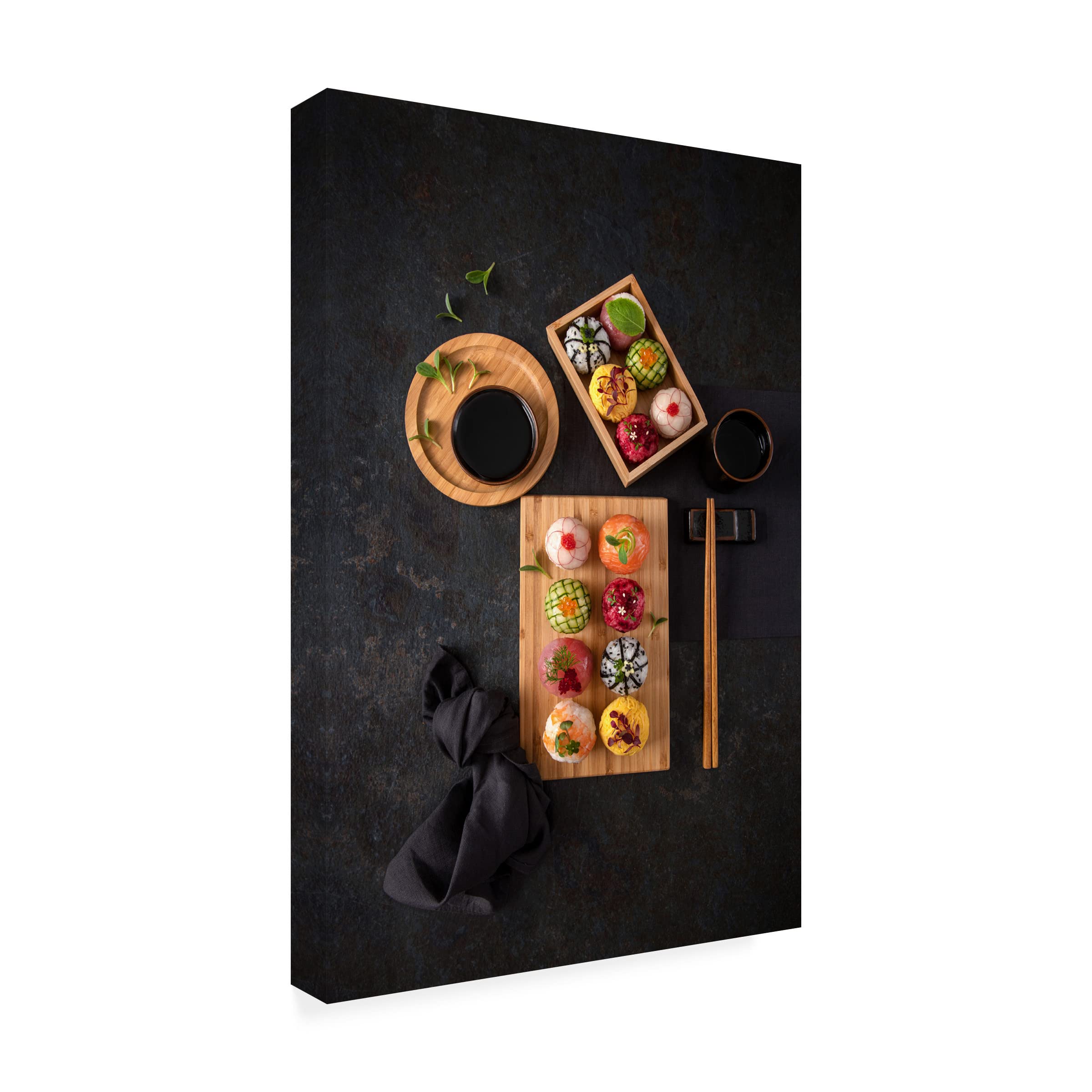Trademark Fine Art 'Temari Sushi' Canvas Wall Art Print by Diana Popescu - Japanese Food Decor for Kitchen, Dining Room & Sushi Restaurant