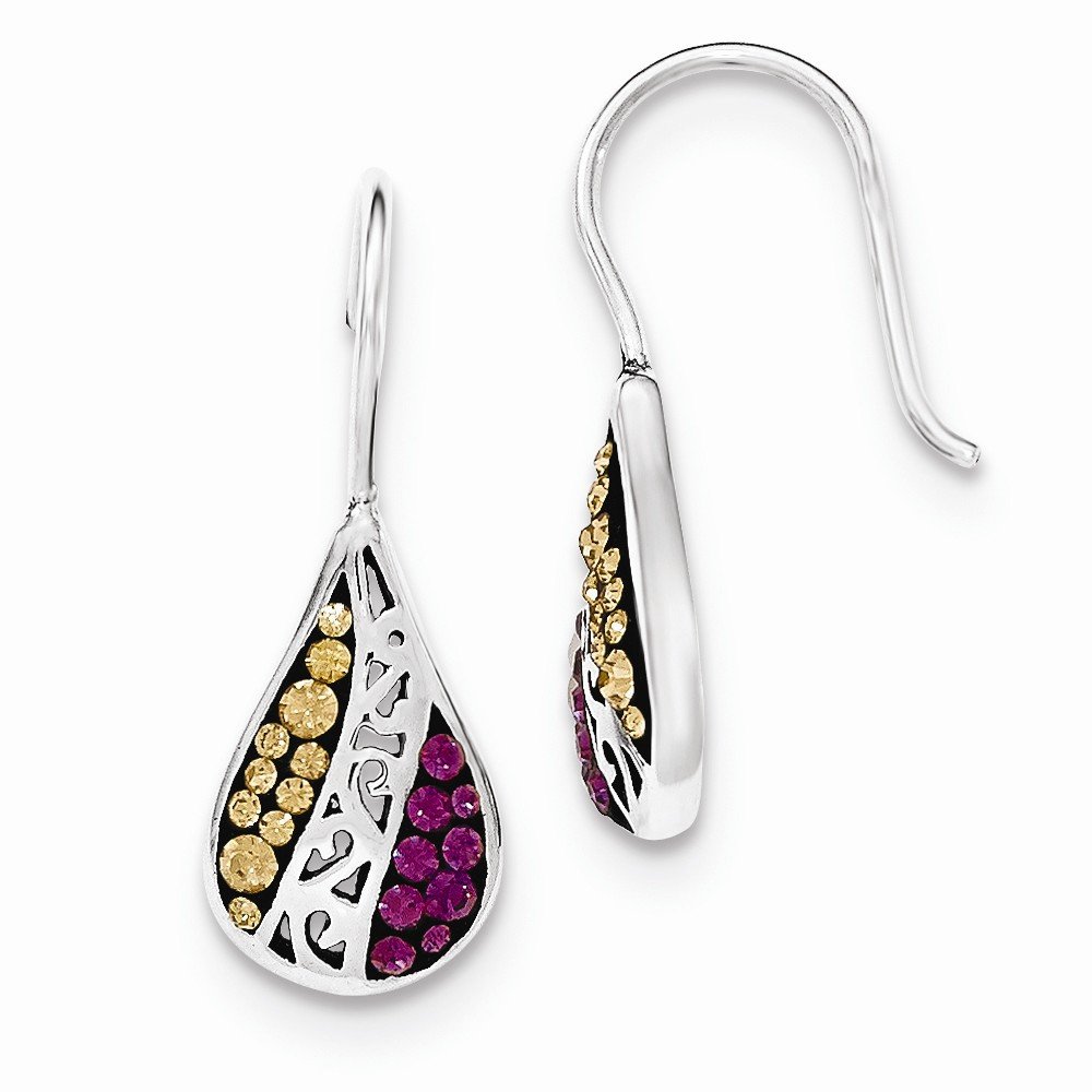 Sterling Silver Champagne & Purple Crystal Teardrop Dangle Earrings for Women | Elegant Drop Earrings for Party, Wedding & Evening Wear | Hypoallergenic Fashion Jewelry Gift