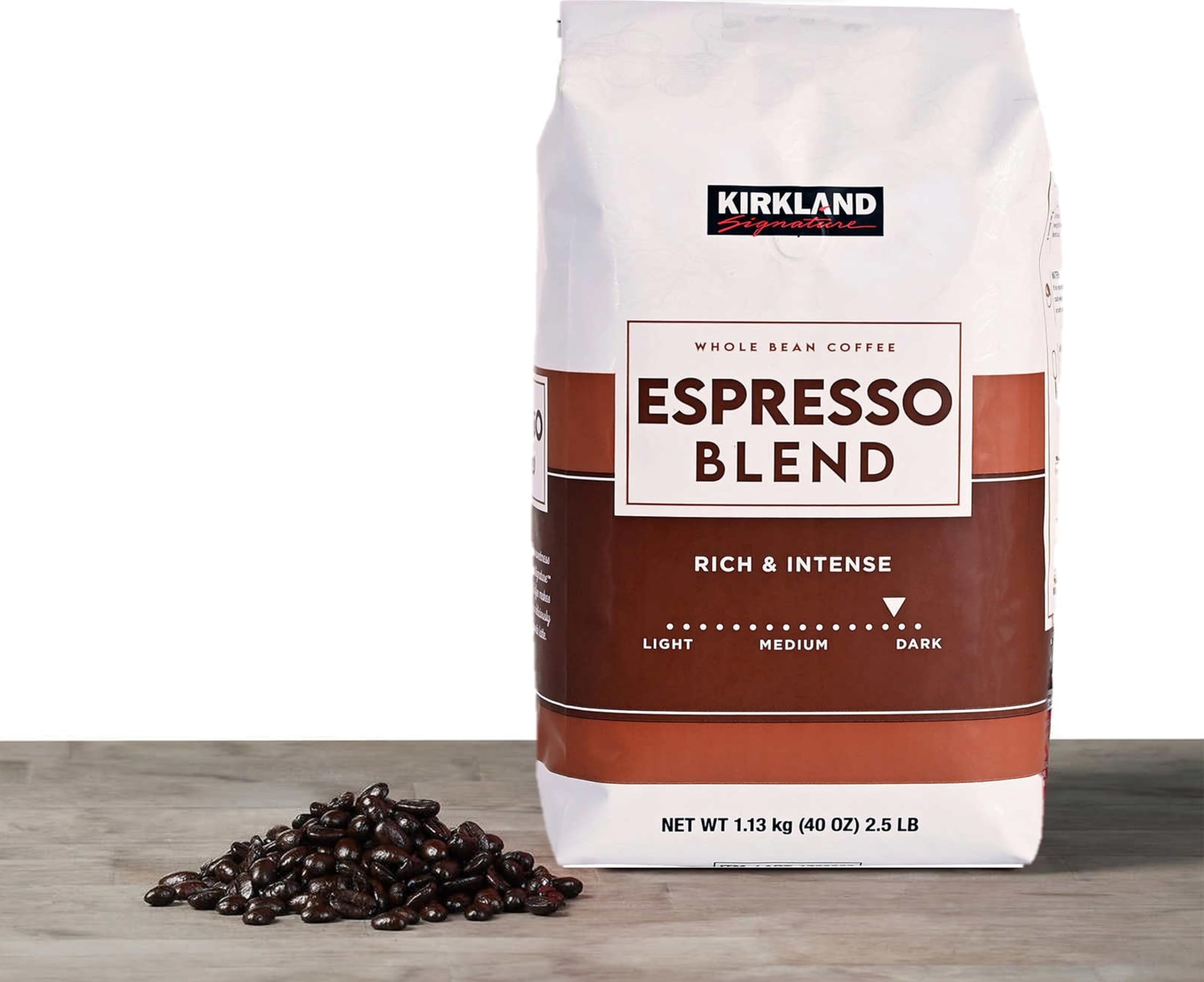 Kirkland Signature Espresso Blend Dark Roast Whole Bean Coffee - 40oz (2.5lb) Premium Italian-Style Coffee Beans for Espresso Machines & French Press - Perfect for Home Brewing, Office Use & Gifts