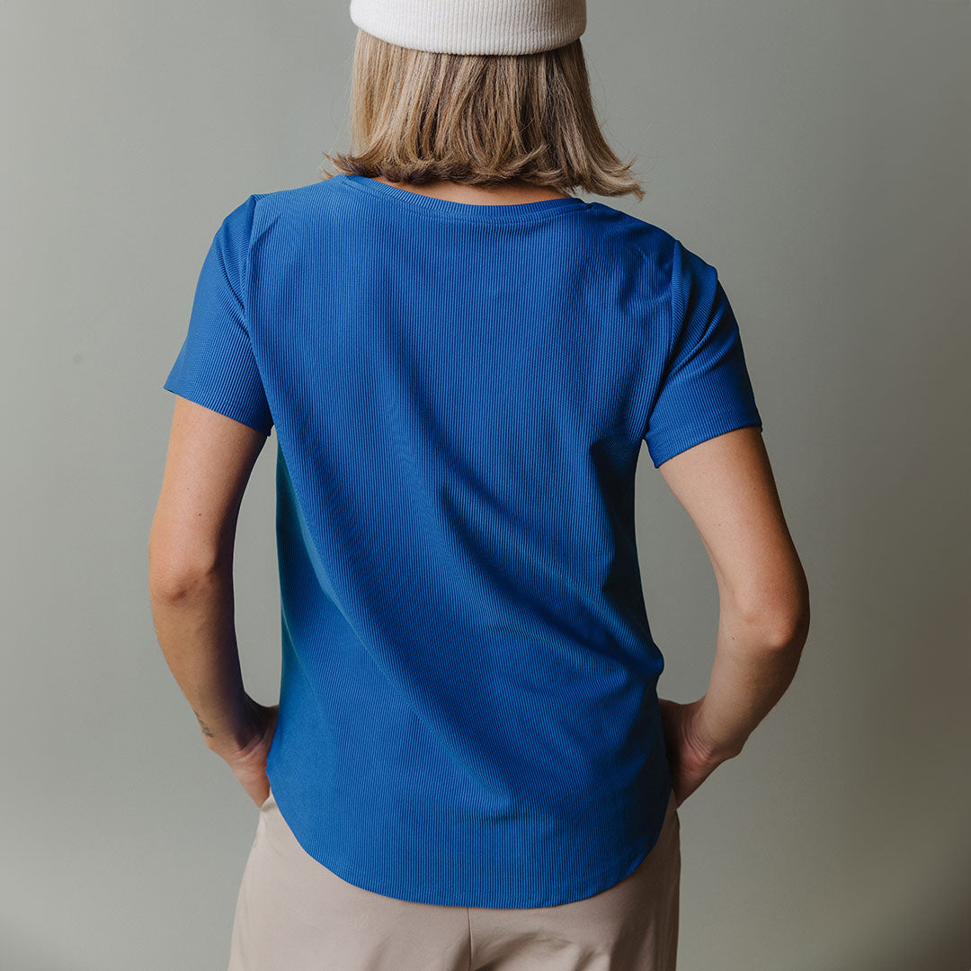 Premium Ribbed Basic Crew Neck T-Shirt for Women - Soft Cotton Casual Tee in Cobalt Blue | Perfect for Everyday Wear, Layering & Street Style Outfits