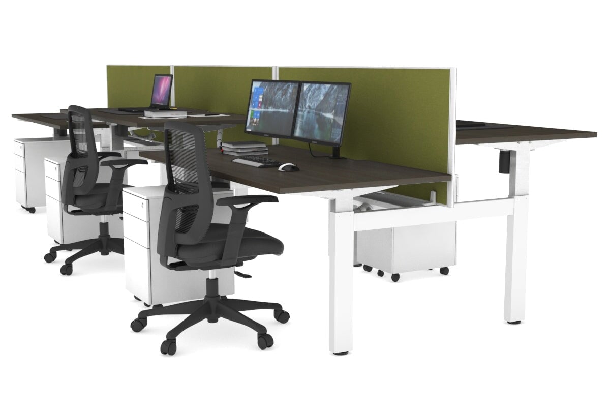 Adjustable 6-Person H Bench Workstation with White Frame - 1400L x 800W, Cable Management Scallop | Perfect for Office, Coworking Spaces & Home Offices
