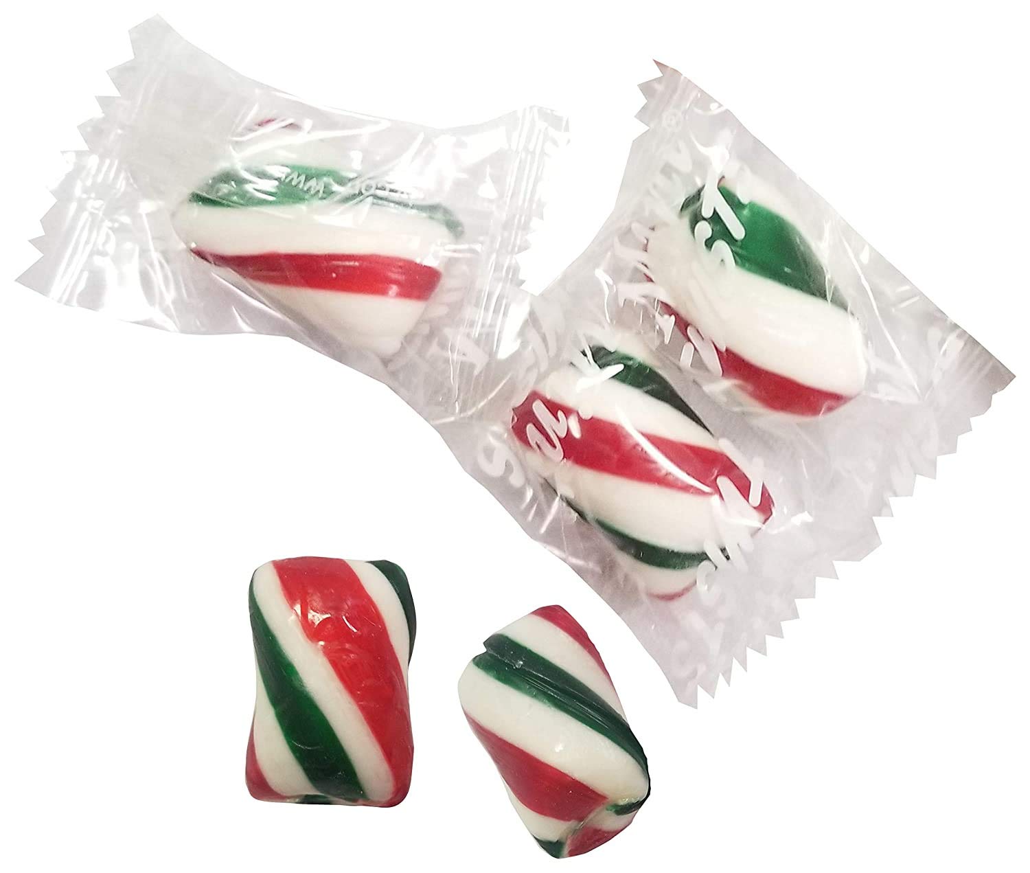 Christmas Red & Green Cylinder Shaped Peppermint Candy Mint Twists - 2 Pounds Bulk Holiday Candy for Stocking Stuffers, Party Favors & Gift Bags - Heat Sealed Freshness