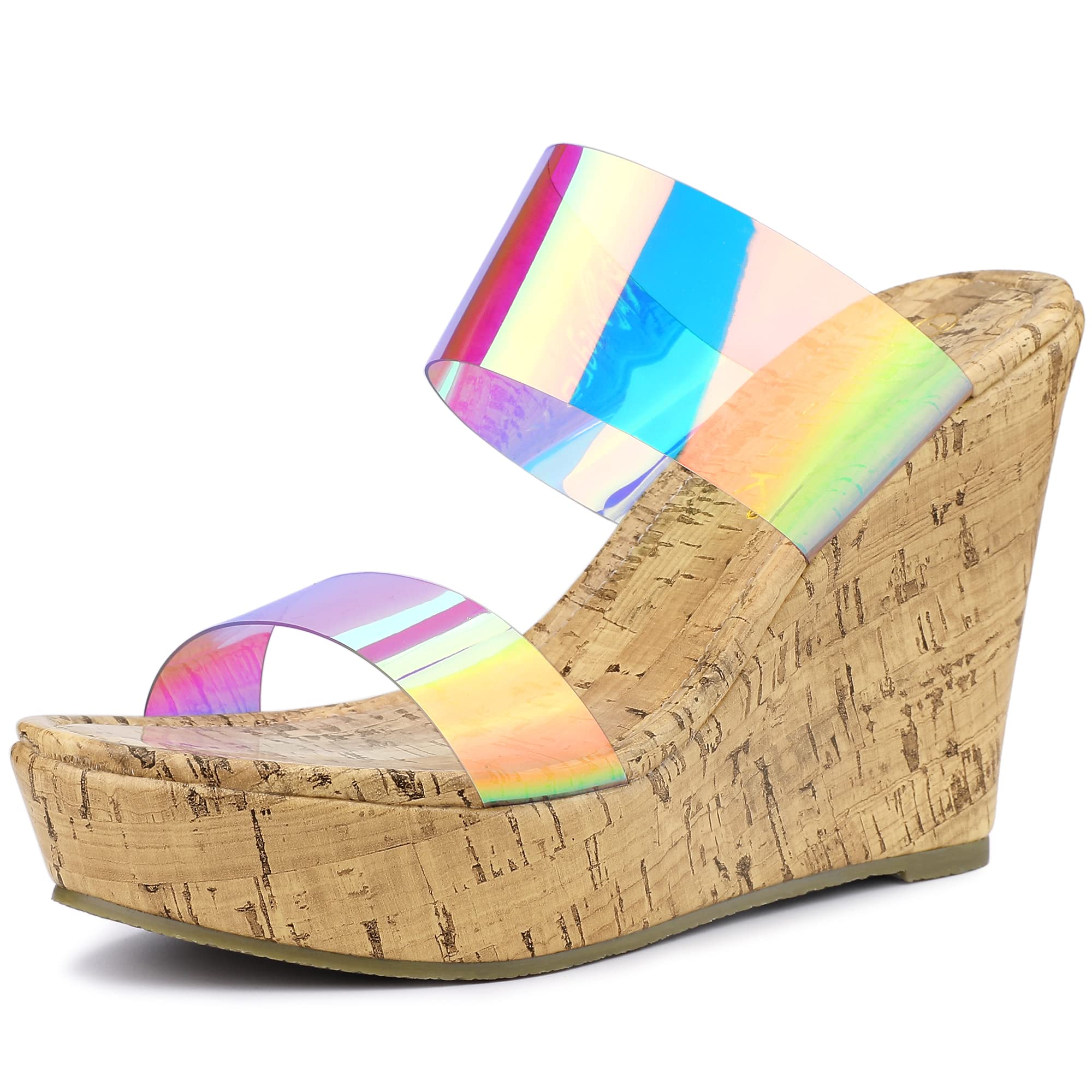 Allegra K Women's Clear Platform Wedge Heel Sandals with Transparent Straps - Comfortable Summer Fashion Shoes for Beach, Party & Casual Outfits