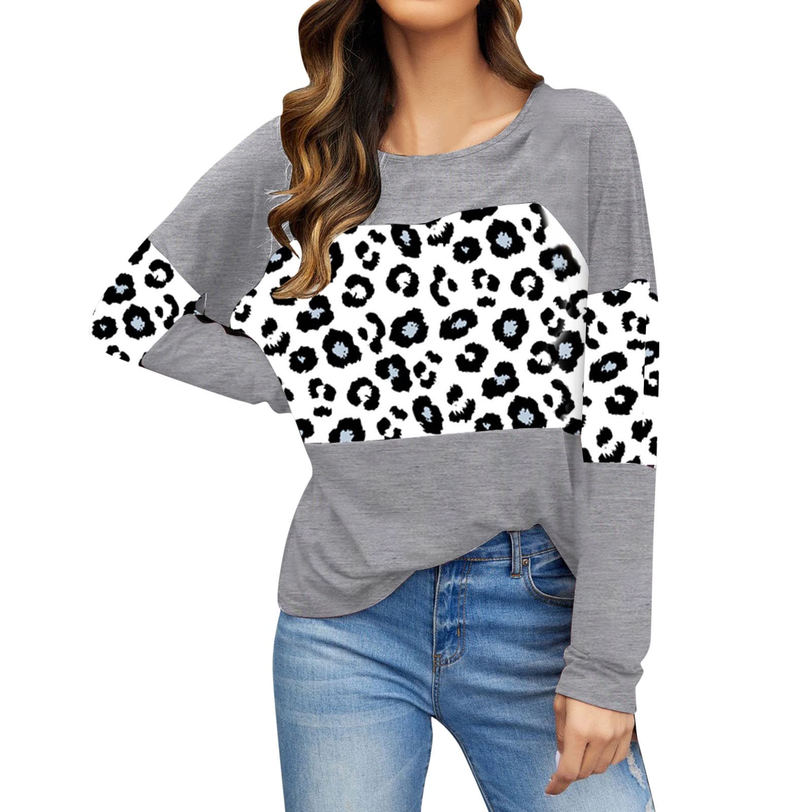 Women's Loose Casual Long Sleeve Leopard Print Blouse - Sexy V-Neck T-Shirt Top for Work, Date Night & Everyday Wear