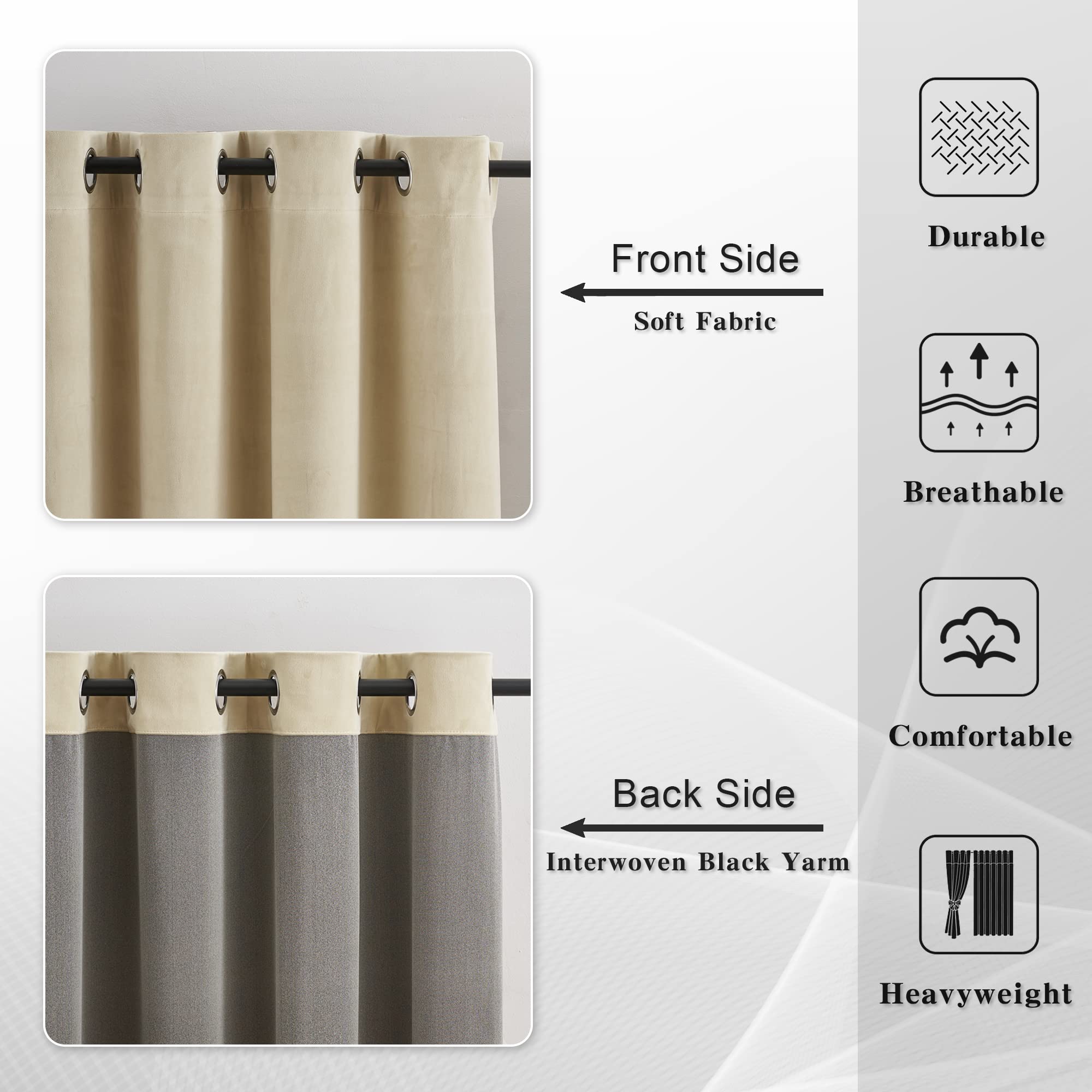 MASWOND Extra Long 16ft Velvet Curtains - Thermal Insulated Blackout Drapes with Noise Reduction for Loft & 2 Story Living Room - 52