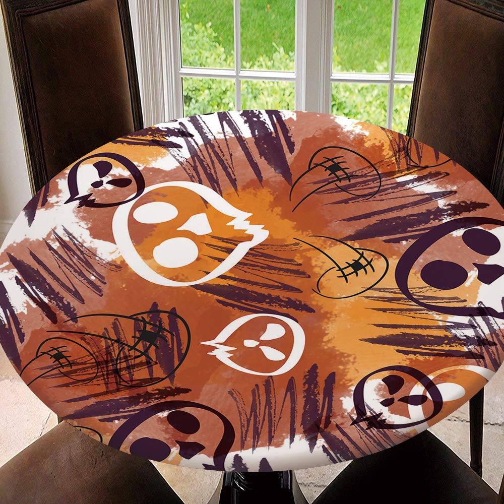 Elastic Edged Waterproof Round Table Cover - Seamless Halloween Tablecloth for 55
