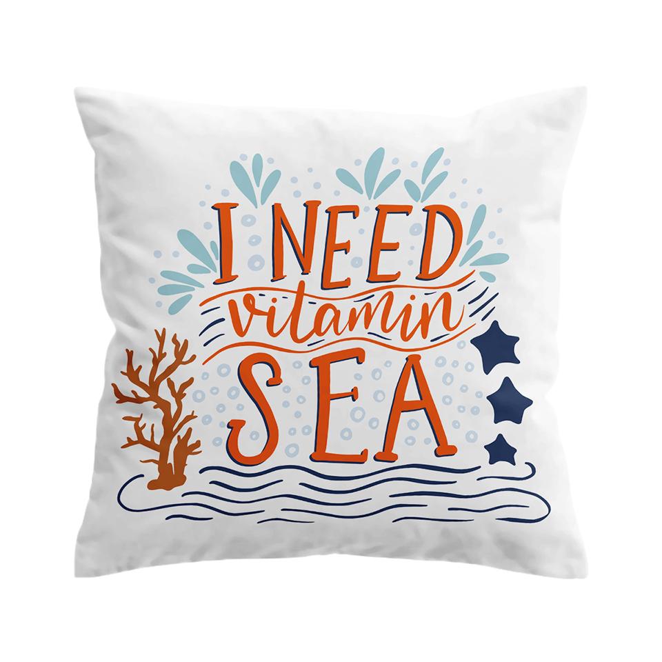 Vitamin Sea Pillow Cover - Soft & Breathable Decorative Pillowcase for Beach & Coastal Home Decor - Perfect for Living Room, Bedroom, or Vacation House