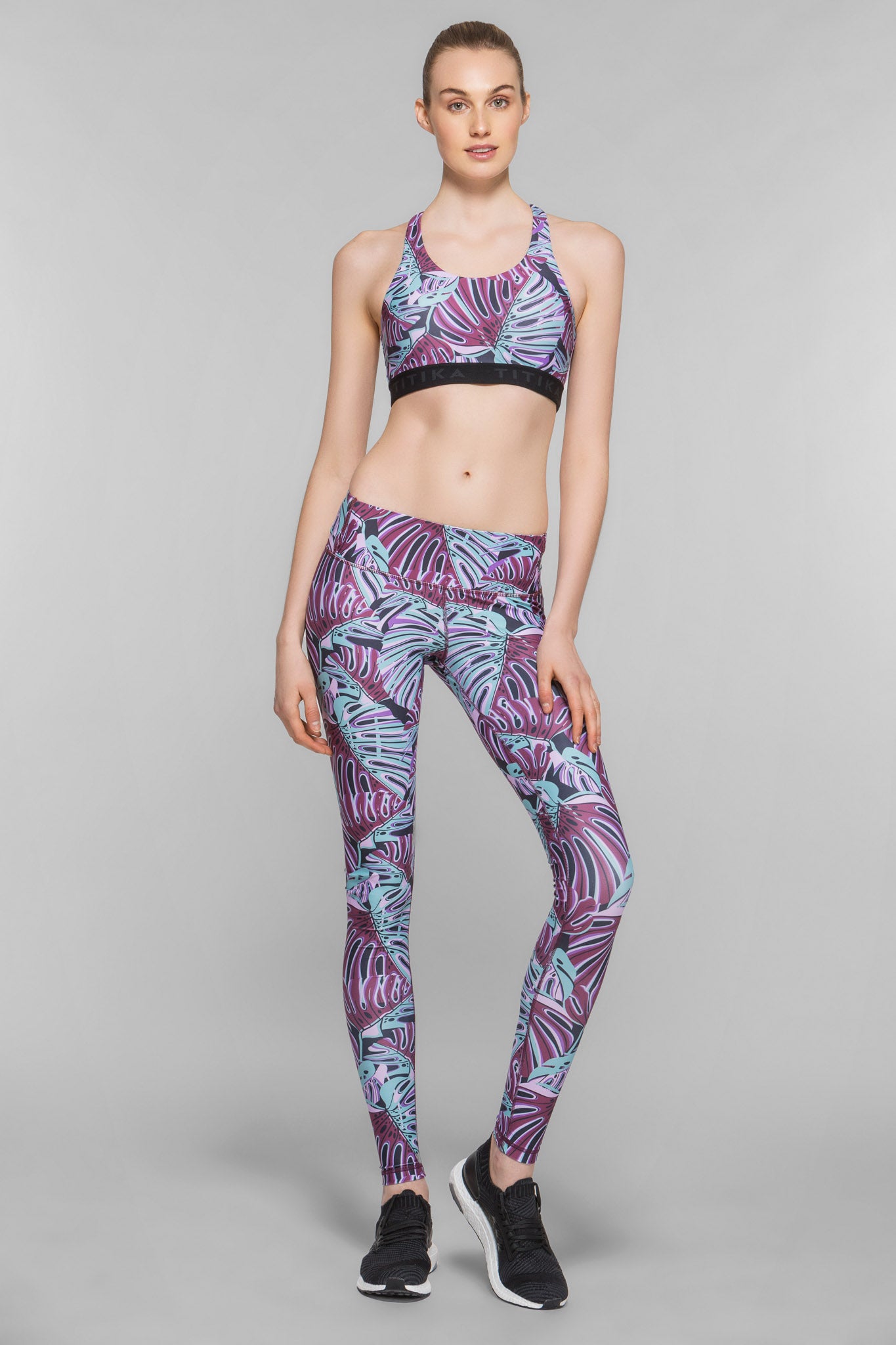 Monstera Print Yoga Pants for Women - High Waisted Stretchy Workout Leggings - Tropical Leaf Design for Gym, Running & Lounge Wear