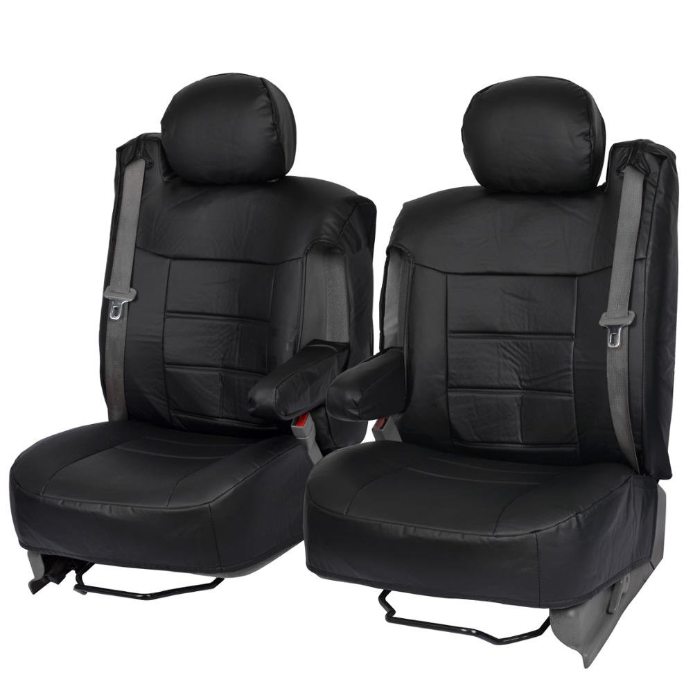 Premium BDK Black Leather Seat Covers for Trucks & SUVs - Side Armrest & Integrated Seatbelt Design, Luxury Leatherette, Semi-Custom Fit - Perfect for Off-Roading, Daily Commute & Interior Protection