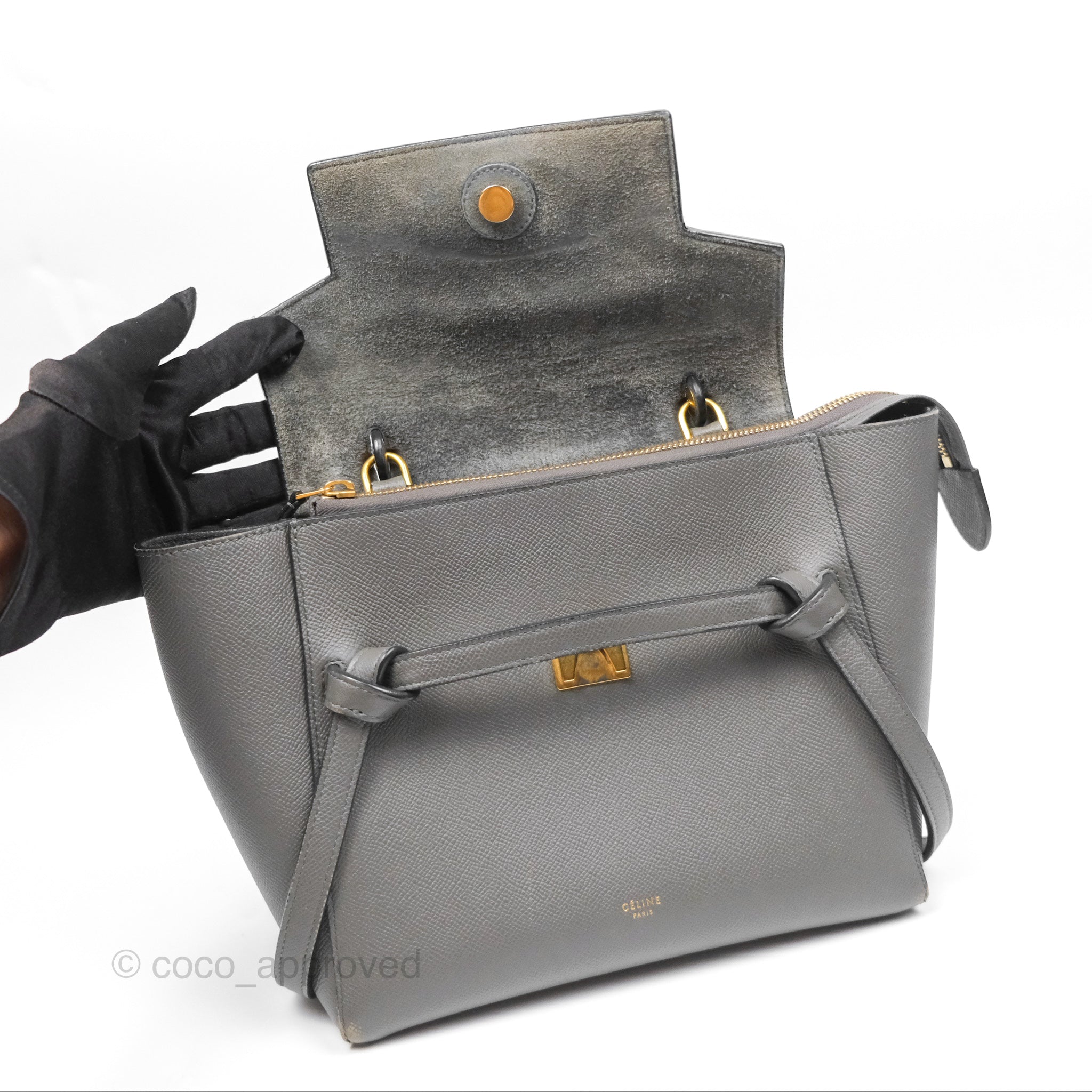 Celine Micro Belt Bag in Grey Grained Calfskin with Gold Hardware - Luxury Crossbody Bag for Women, Perfect for Work, Travel & Everyday Use