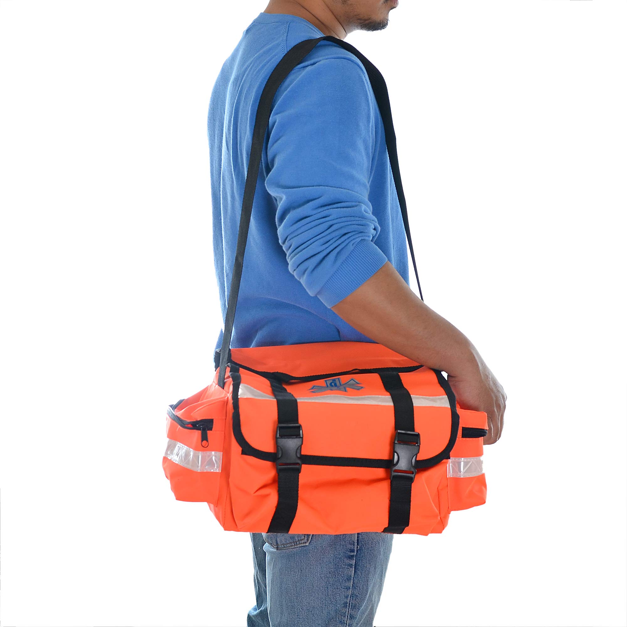 Dealmed First Responder Medical Trauma Bag - Fully Stocked EMT First Aid Kit with Essential Supplies | Portable Orange Emergency Bag for First Responders, EMTs, and Outdoor Adventures