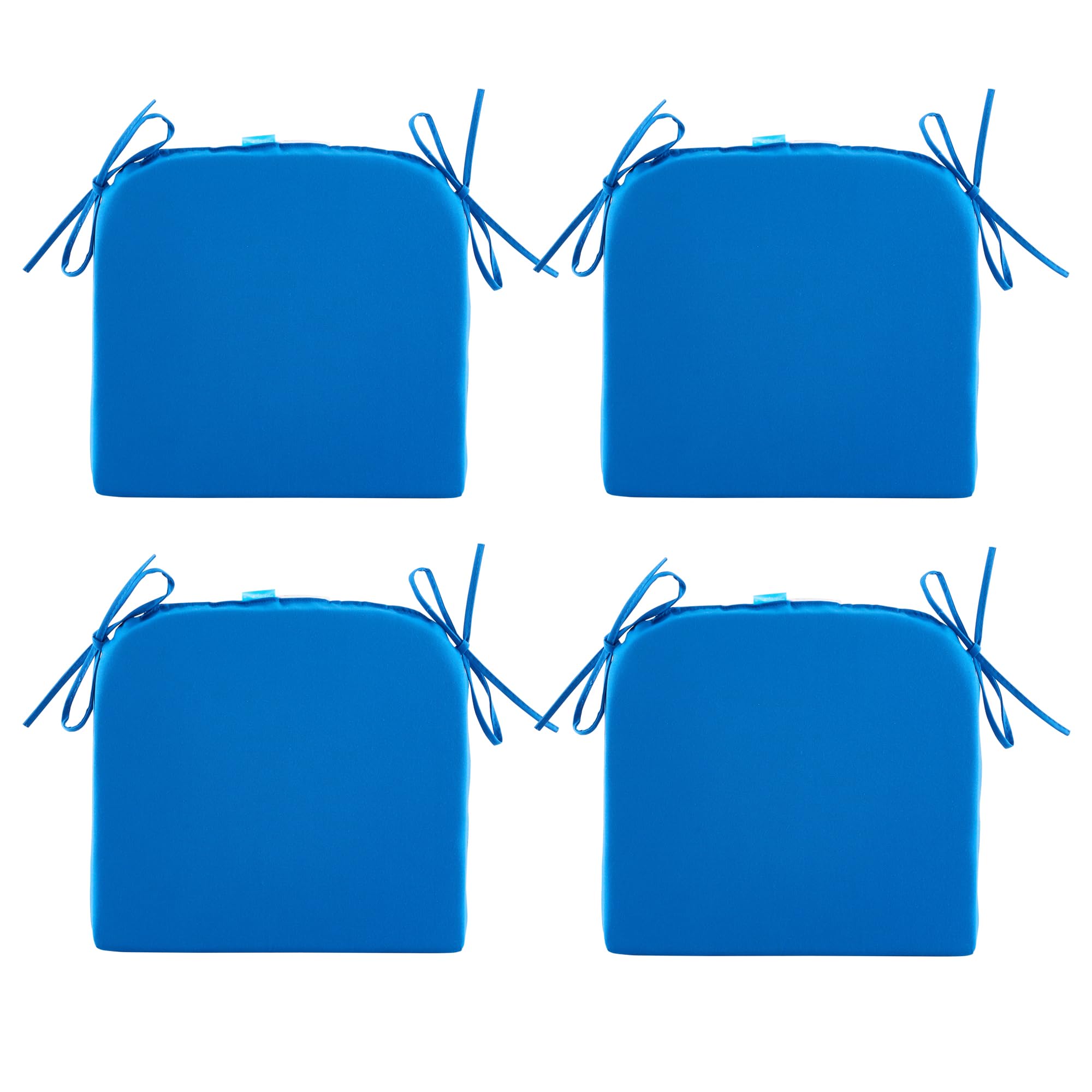 ARTPLAN 4-Piece Round Corner Patio Seat Cushions Set with Ties - 17x16x2 Inch Water-Resistant Outdoor Chair Pads for Garden, Deck, Poolside Furniture - Blue Cushions for Patio Chairs & Lounge Seating