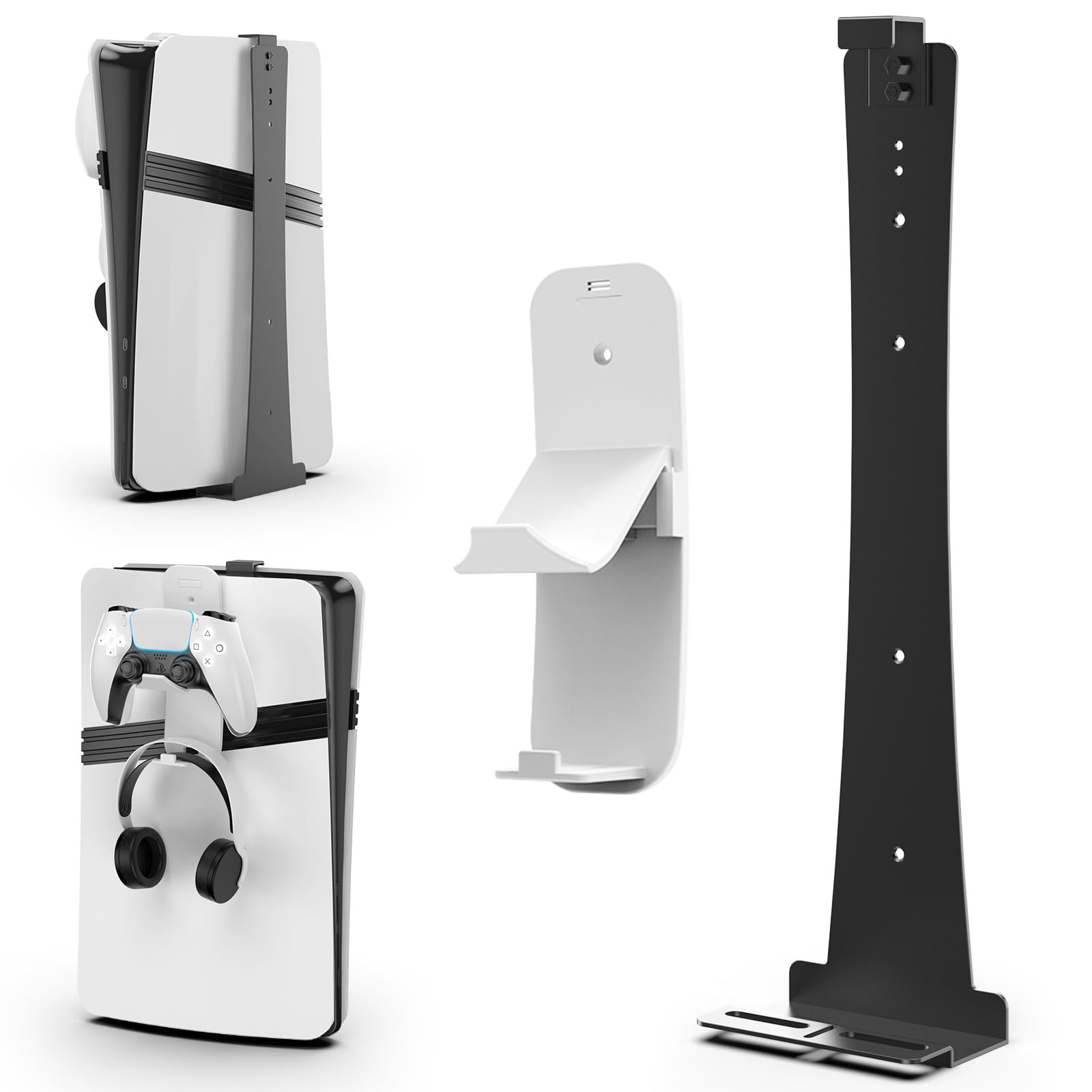 ACESHOP PS5 Wall Mount - Heavy Duty Steel Bracket for PS5/PS5 Slim/PS5 Pro Console with Controller Holder & Headset Stand (Black) - Perfect for Gaming Room Organization & Space Saving Setup
