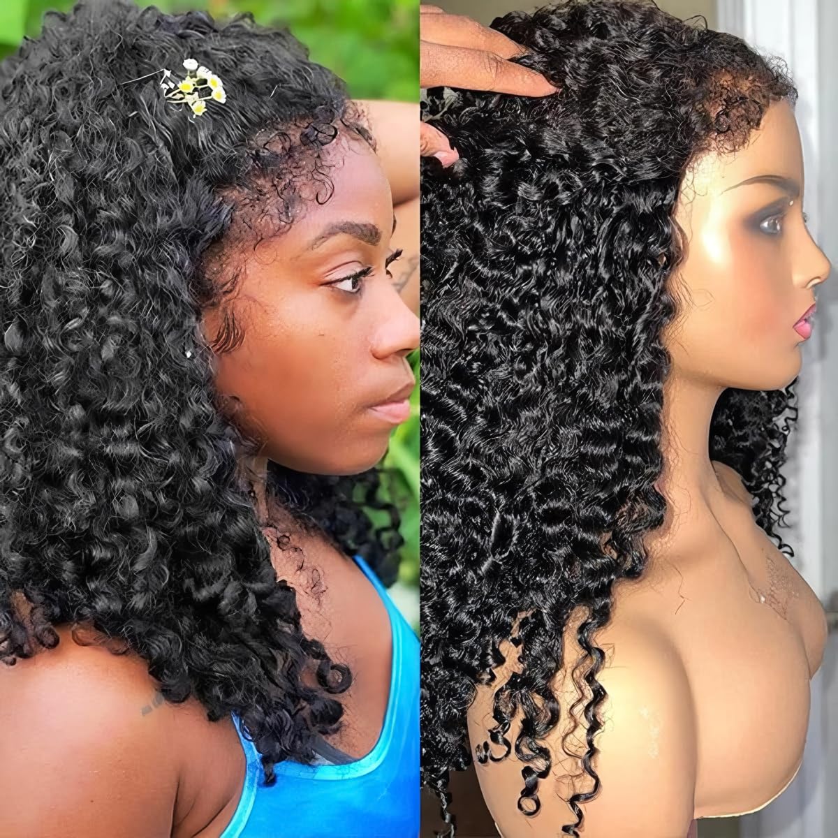 4C Kinky Curly Lace Front Wigs Human Hair 13x4 HD Transparent Lace Frontal - Deep Wave Curl Wig with Baby Hair & Pre-Plucked Hairline, 180% Density 16 Inch - Perfect for Cosplay, Daily Wear & Special Occasions