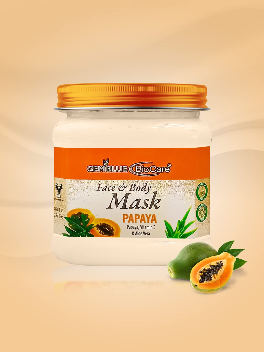 Gemblue Biocare Papaya Face Mask - Brightening & Oil Control for Acne, Blemishes & Pigmentation - 385ml (12.92 fl oz) - Perfect for Daily Skincare Routine & Post-Sun Tan Recovery