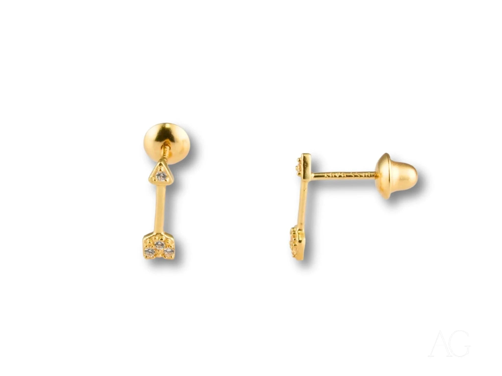 18K Gold CZ Arrow Earrings - Valentine's Day Gift for Her, Dainty Stud Earrings for Women, Perfect for Romantic Dates & Anniversary Celebrations