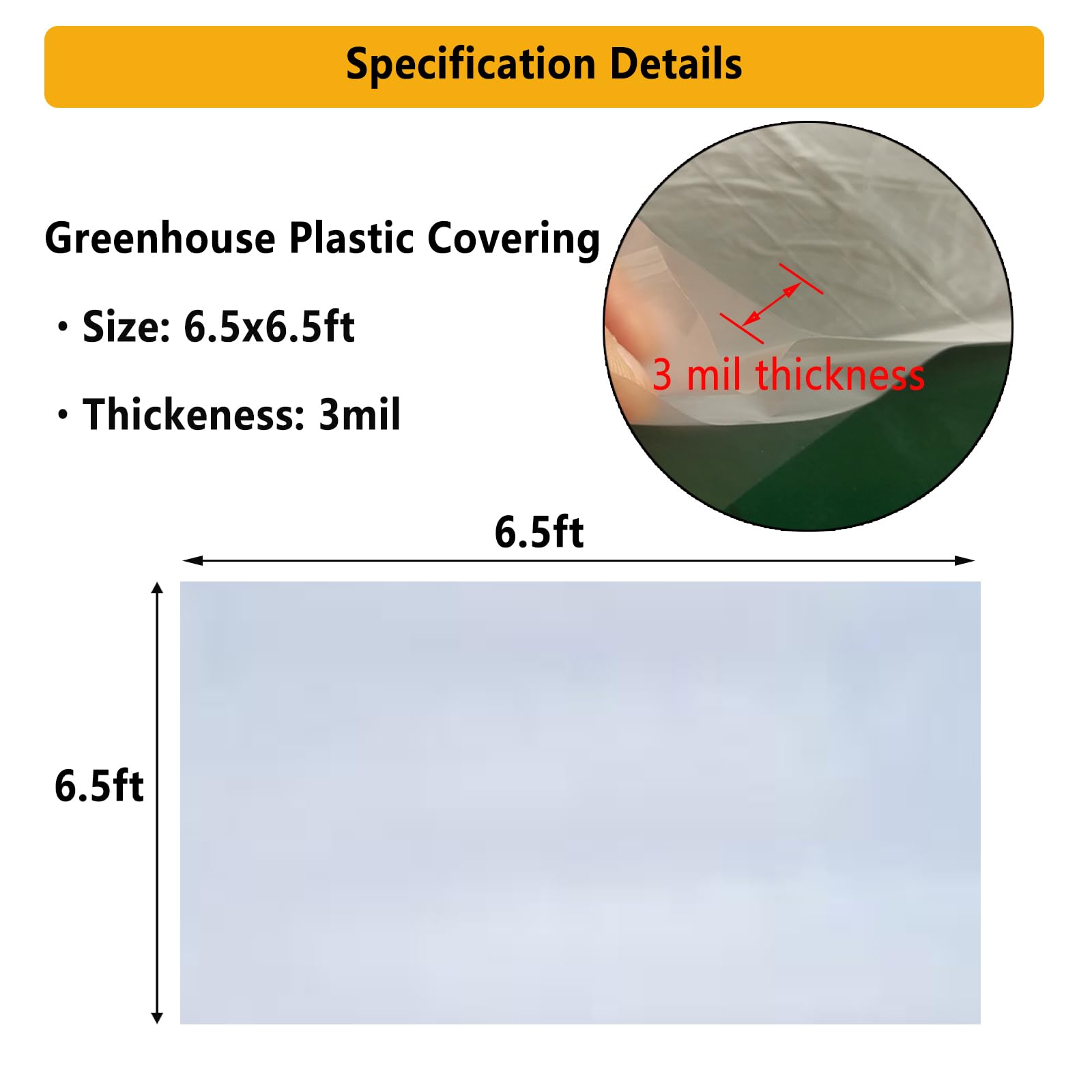 6.5x6.5ft Clear Heavy Duty Greenhouse Plastic Sheeting - Waterproof UV Resistant Cover for Garden Raised Beds, Plant Protection & DIY Greenhouses - Perfect for Year-Round Gardening, Seed Starting & Plant Shelter