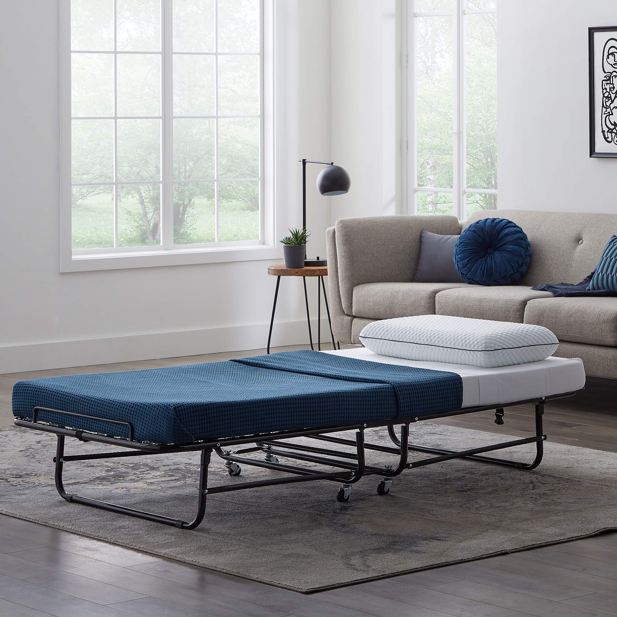 Lucid Rollaway Folding Guest Bed with 4 Inch Memory Foam Mattress - Twin XL Size Portable Bed for Adults - Easy Storage Rolling Cot for Home, Office & Travel Use