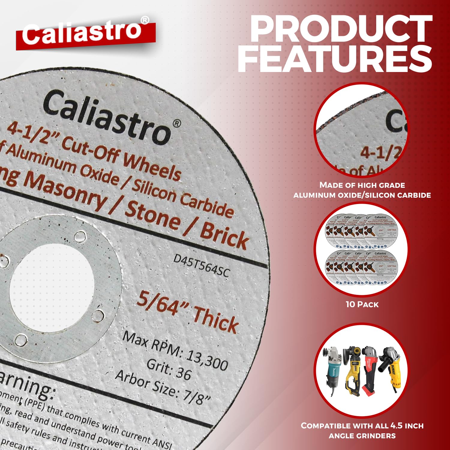 10 Pack 4.5 Inch Cut Off Wheels for Concrete, Masonry, Stone, Brick & Block - Premium Grinding Discs Compatible with 4-1/2