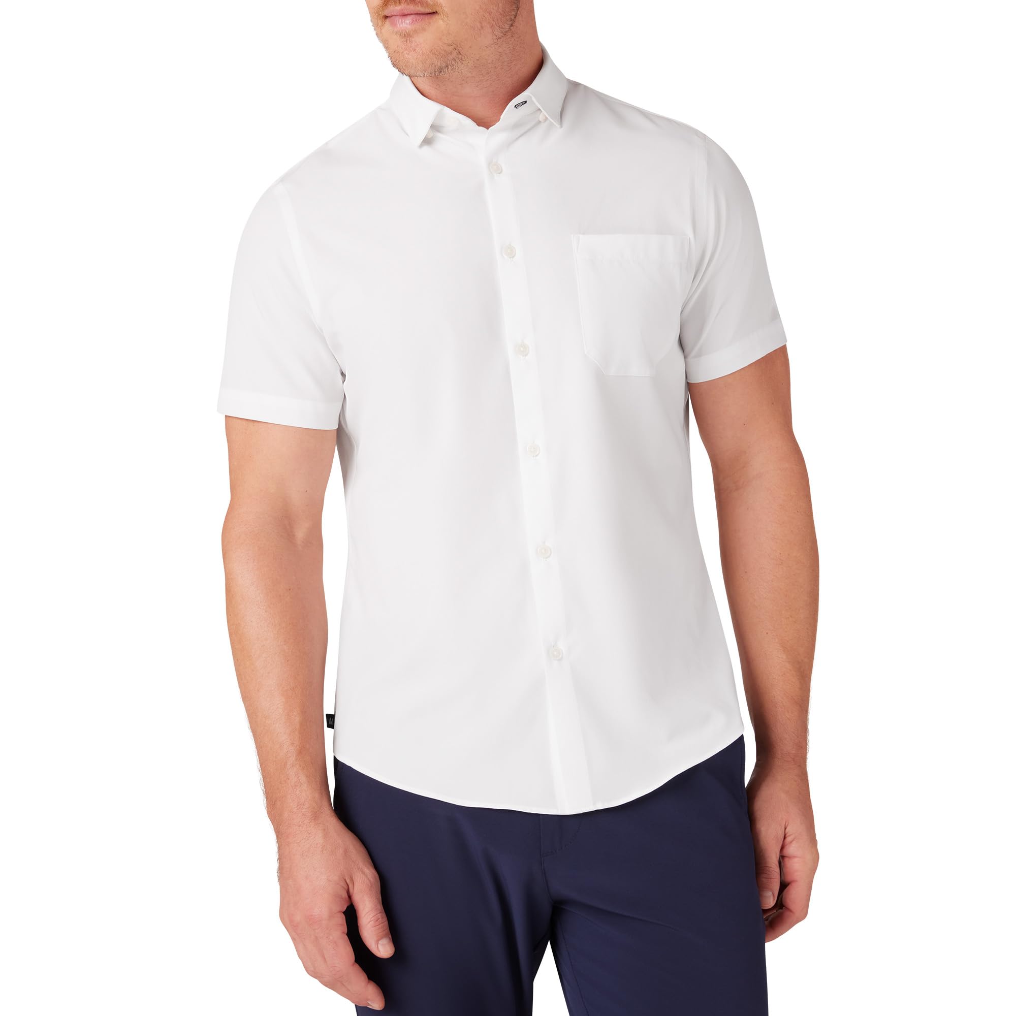 Mizzen+Main Leeward Wrinkle-Resistant Short-Sleeve Performance Dress Shirt for Men - 4-Way Stretch, Trim Fit Button-Up - Perfect for Office, Business Travel & Summer Weddings