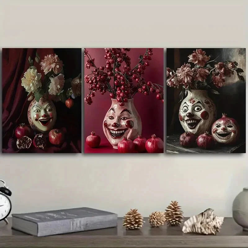 3-Piece Carved Face Metal Vase Wall Art - Ready to Hang Home Decor for Living Room, Bedroom & Office
