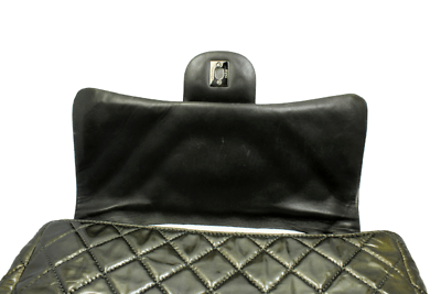 Authentic 2008 Chanel Classic Jumbo Quilted Patent Leather Handbag in Rare Olive Green - Luxury Designer Purse for Women, Perfect for Evening Events & Special Occasions
