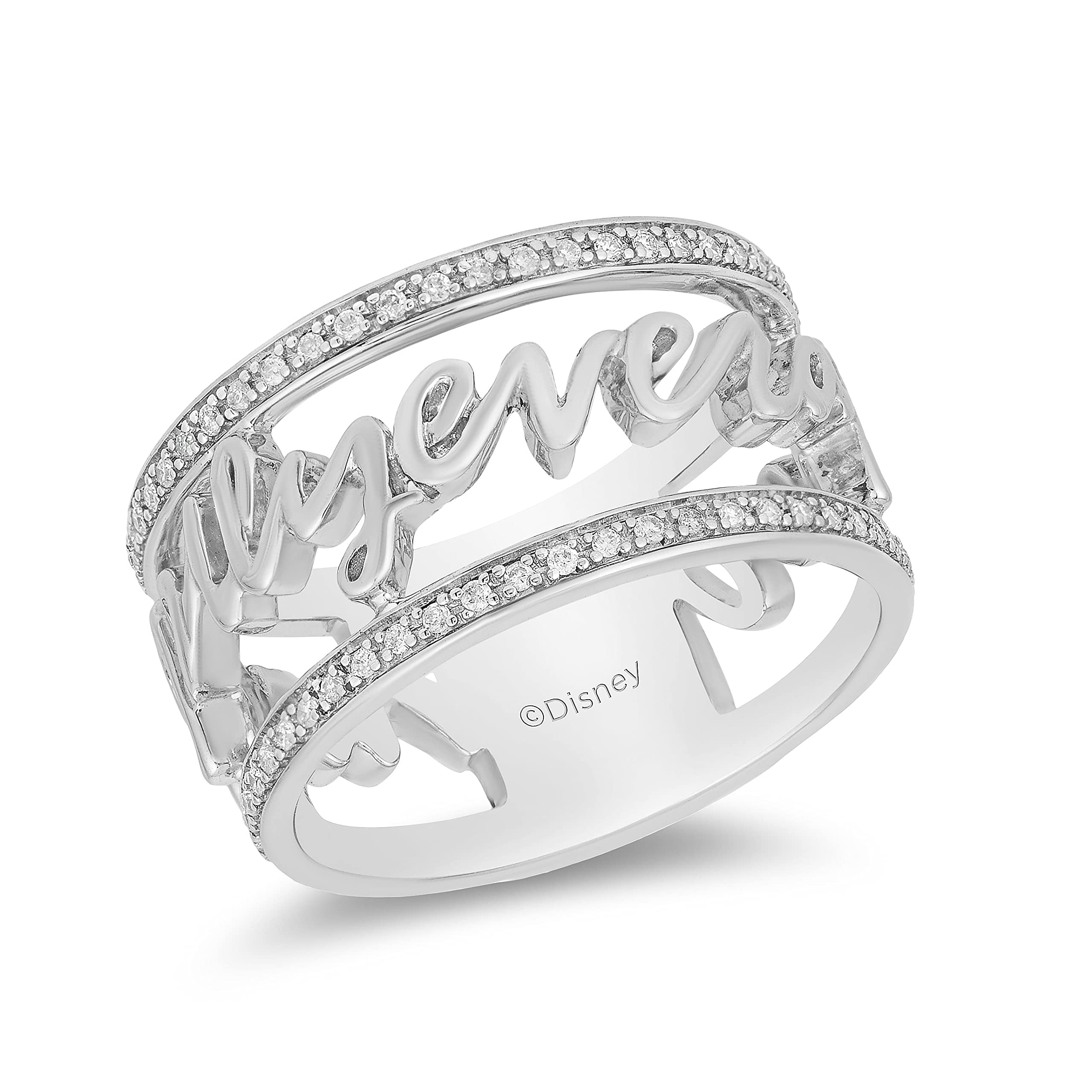 Enchanted Disney Princess Sterling Silver Ring with 1/5 CTTW Diamond - Elegant Jewelry for Women, Perfect for Weddings, Anniversaries & Special Occasions