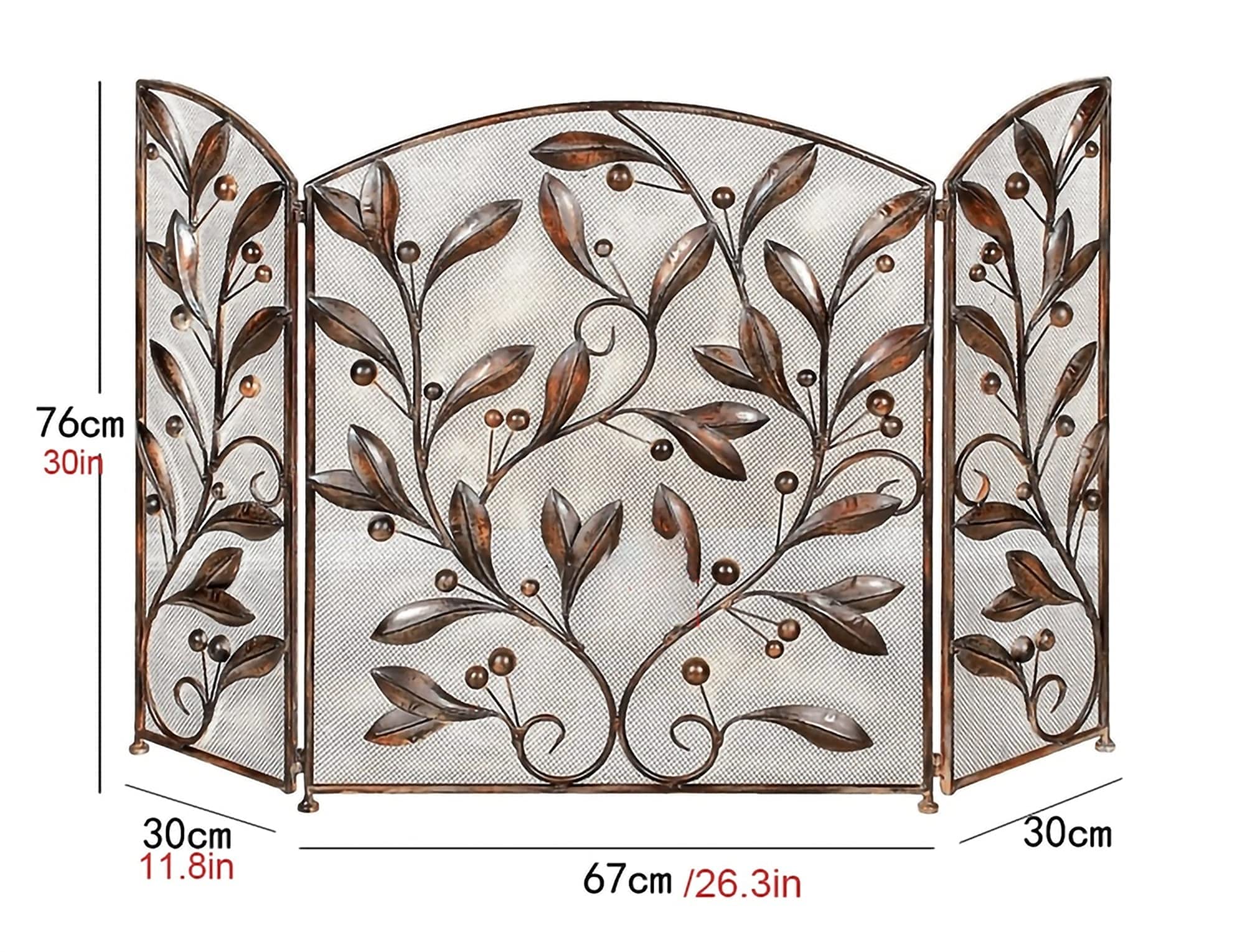 3-Panel Wrought Iron Fireplace Screen - Indoor/Outdoor Decorative Mesh Spark Guard for Fireplace Safety | Heat-Resistant Folding Fireplace Fence for Living Room, Patio, and Garden Use