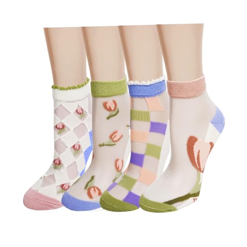 4 Pack-tulip Flower Argyle Checker