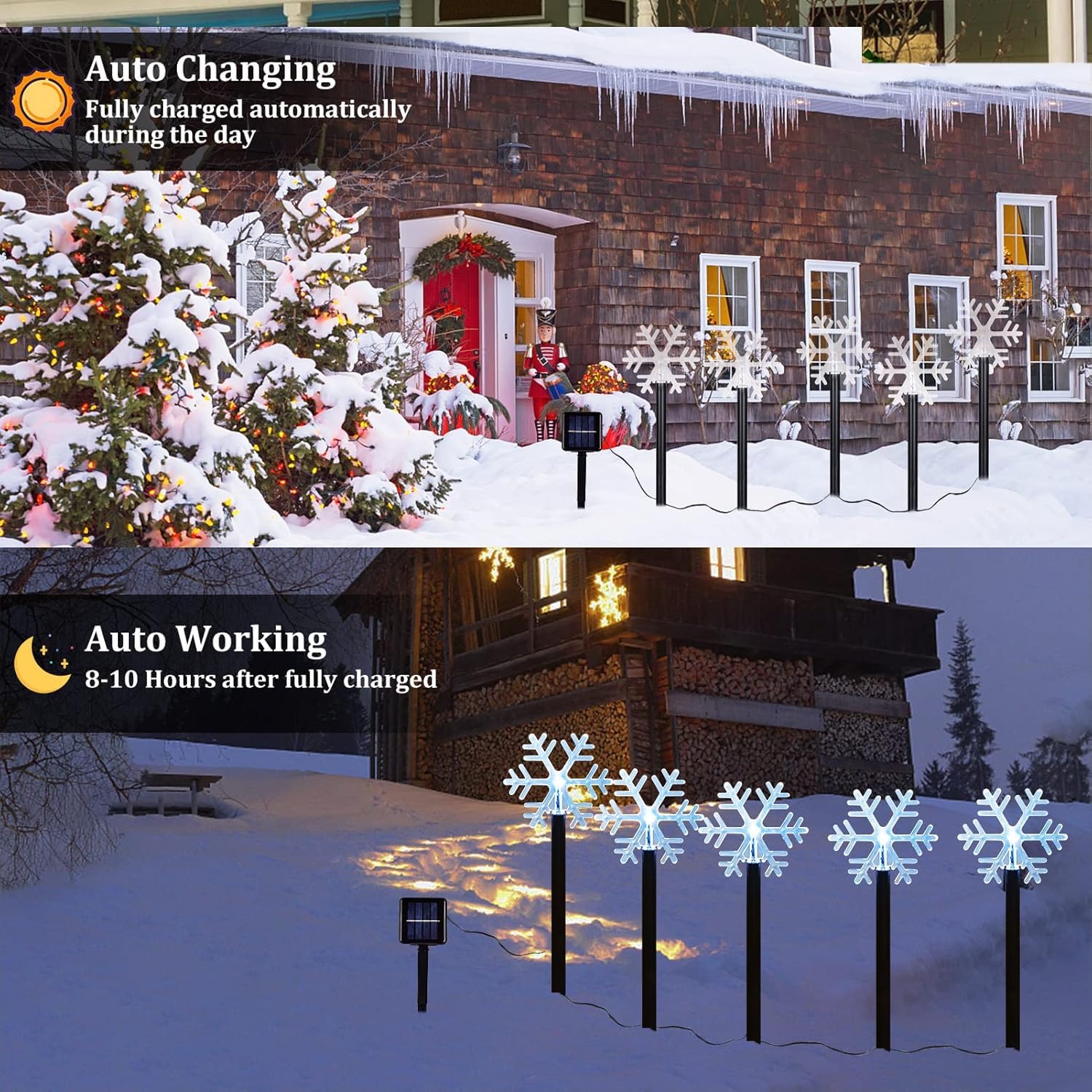 5 Pack BRIGHTDECK Solar Snowflake Pathway Lights - Waterproof LED Outdoor Christmas Decor for Garden, Yard & Walkway | Cold White Winter Holiday Lighting for Driveway, Patio & Landscape Decorations